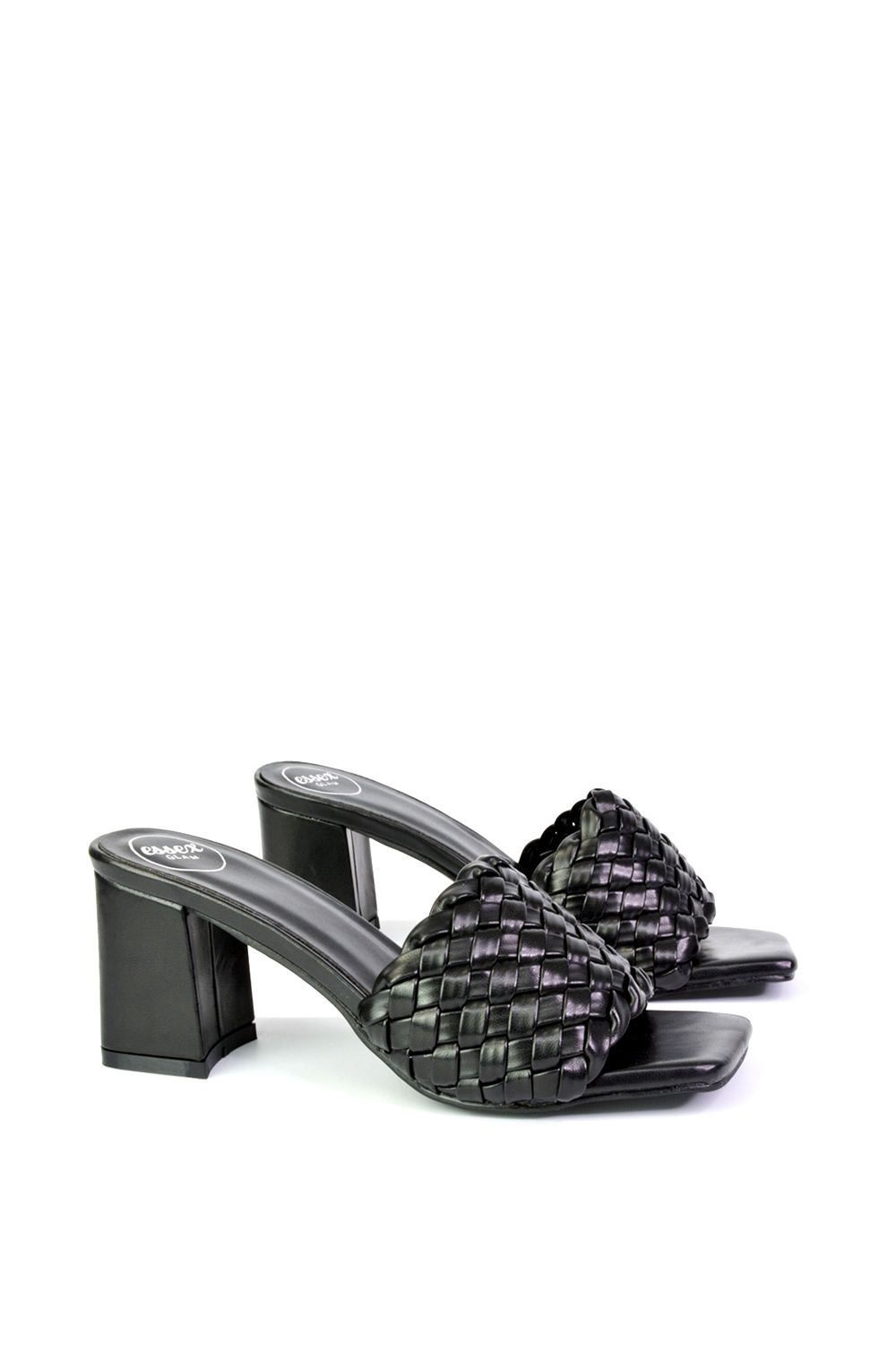 XY London Aries' Slip On Block Heel Sandals Woven Square Toe