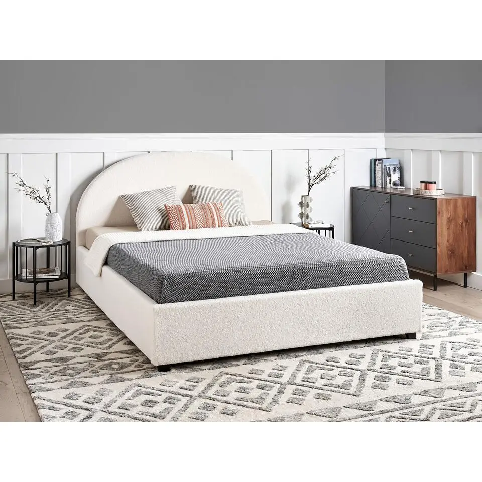 VAUCLUSE - Bed met opbergruimte - Gebroken wit - 160 x 200 cm - Boucl&eacute;