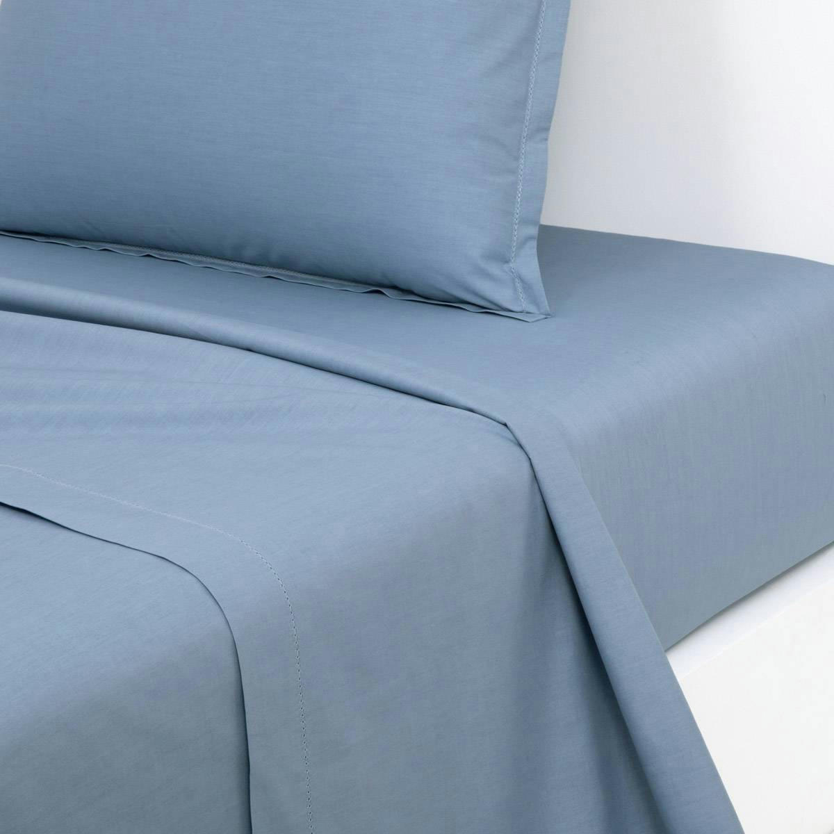 ALCOVE - Drap plat en percale de coton bleu 180 x 290 cm