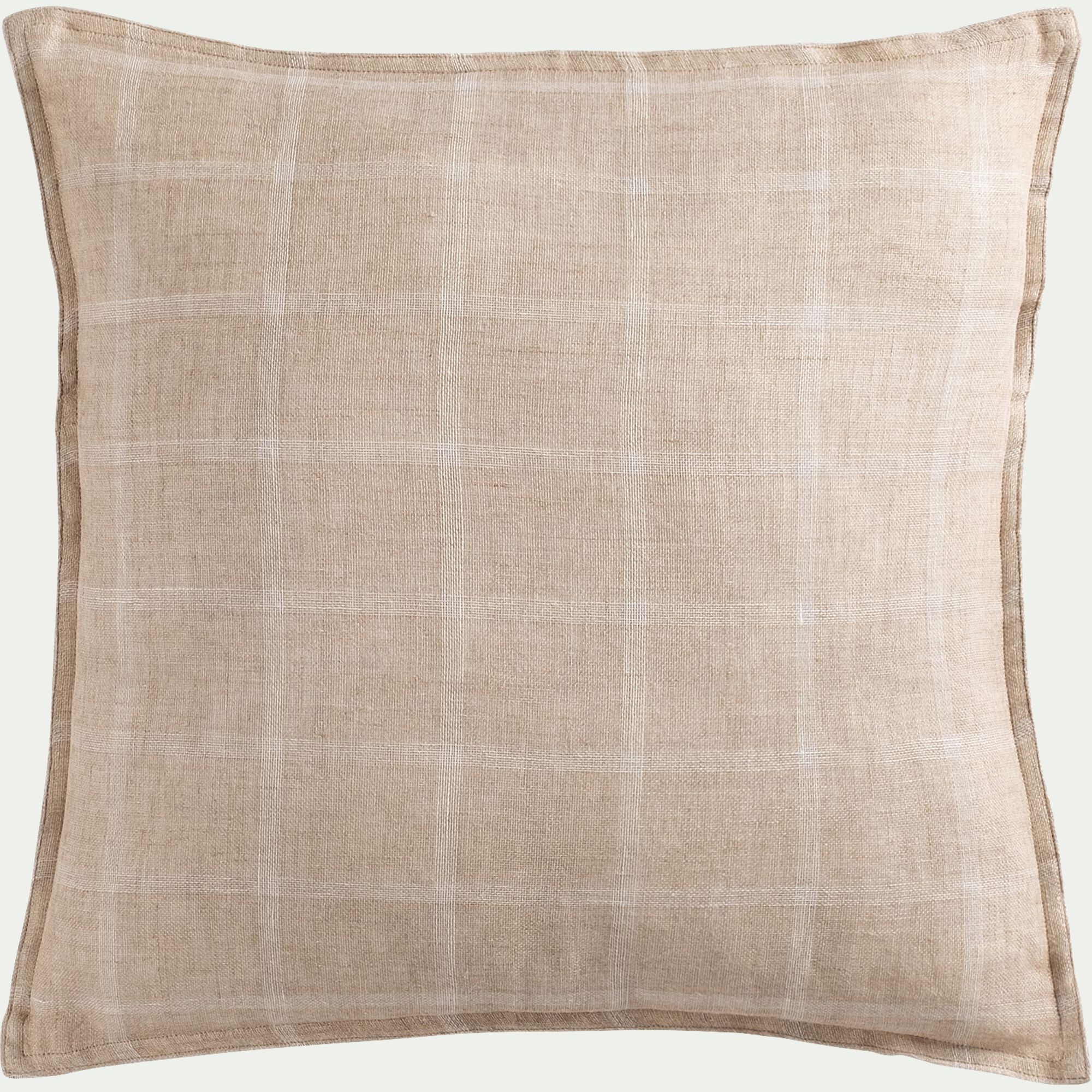 VALBEL - Coussin en lin lavé à carreaux 45x45cm - beige