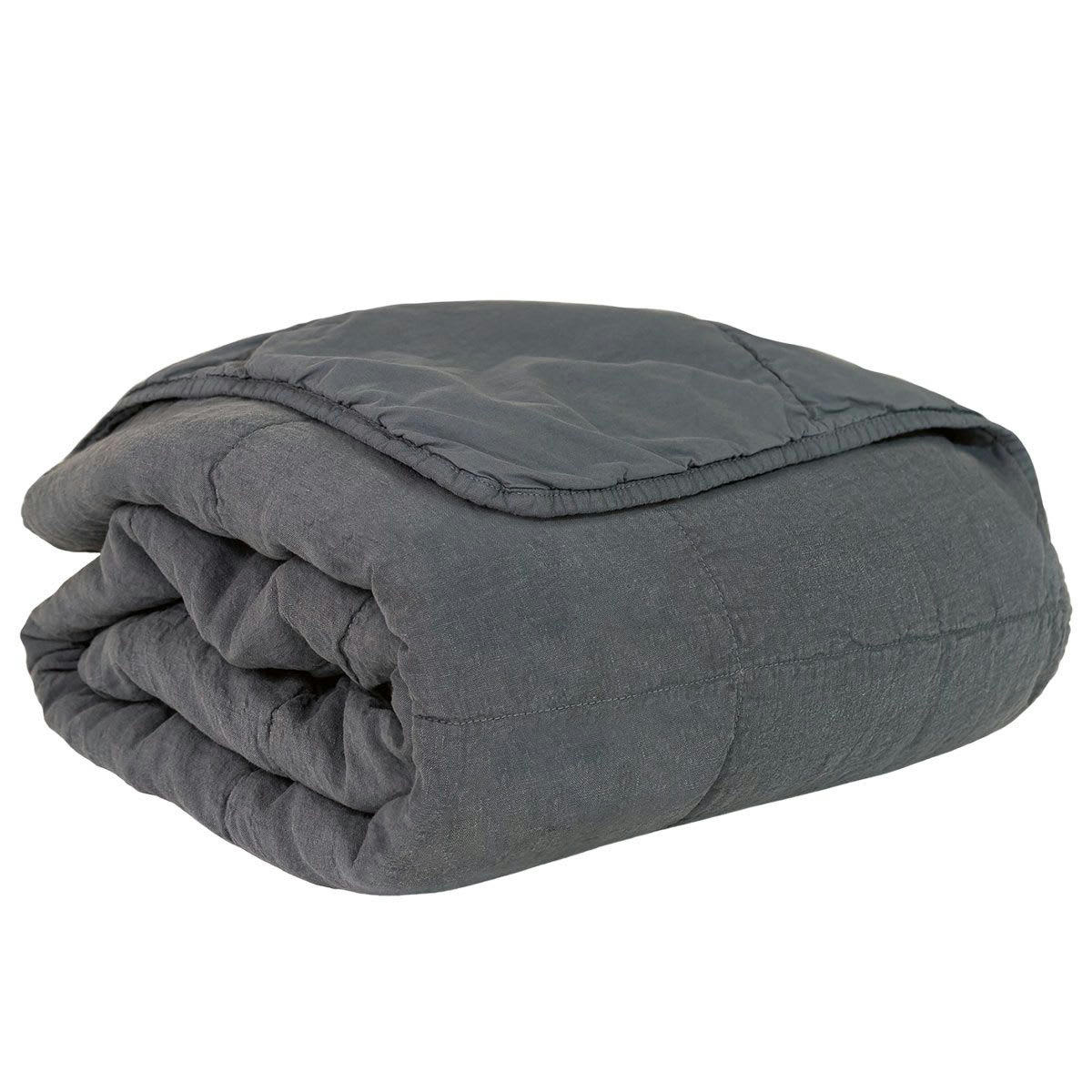 - Couvre-lit XL en lin lavé gris anthracite doublure en percale de coton