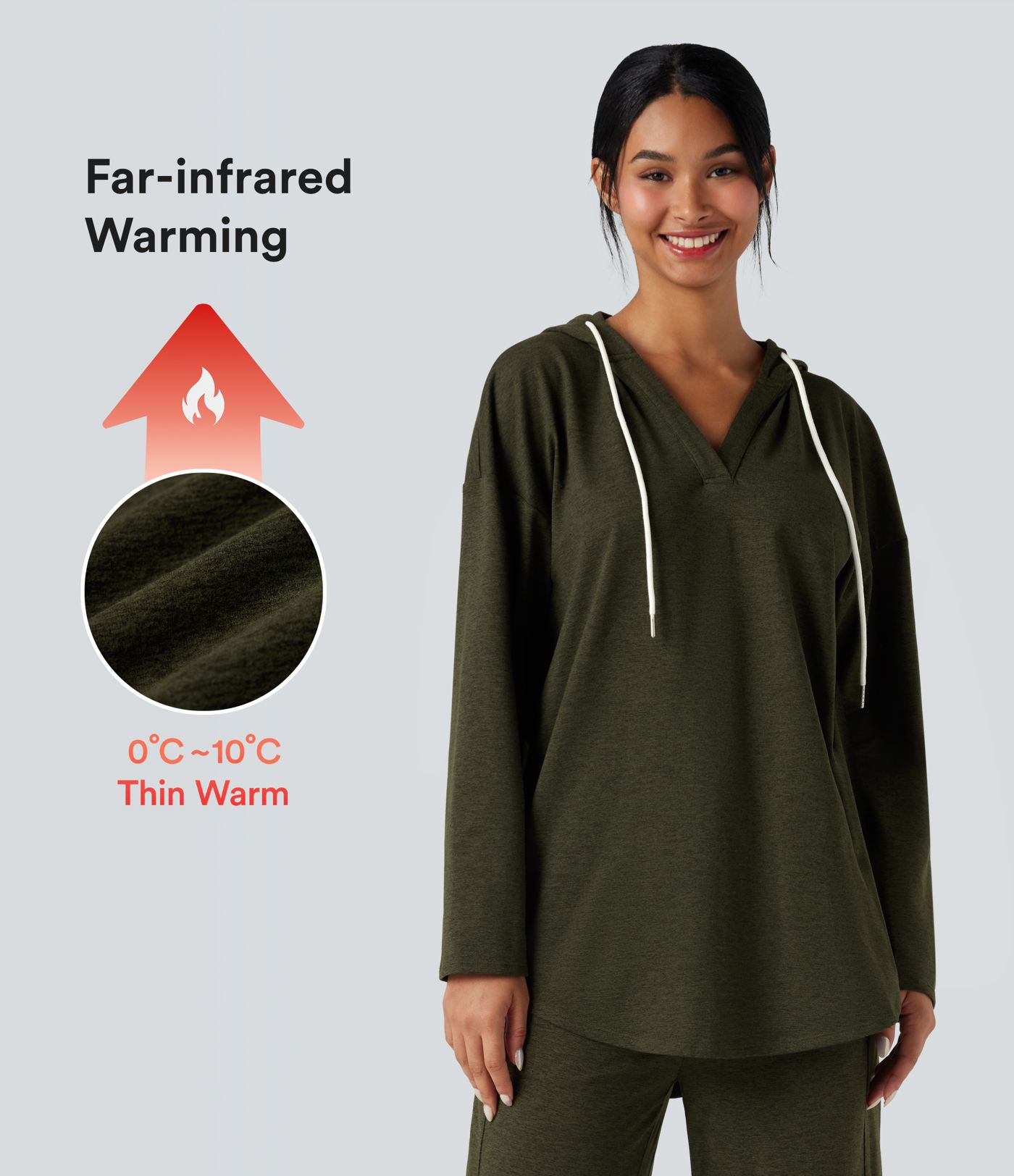 Sweat-shirt à capuche thermique oversize chiné séchage rapide ourlet arrondi - UPF40