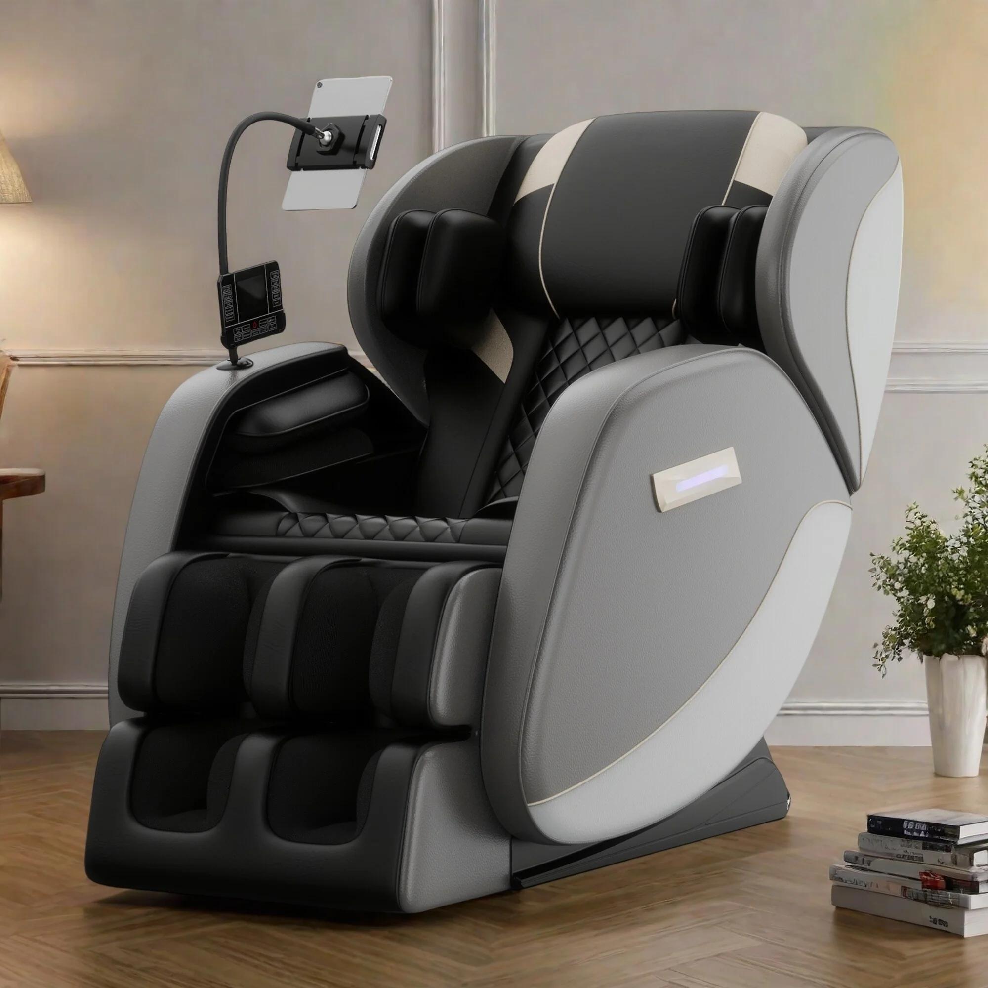 PU Leather Zero Gravity Full-Body Massage Chair with Foot Roller, Lumbar Heat, and Bluetooth Speakers