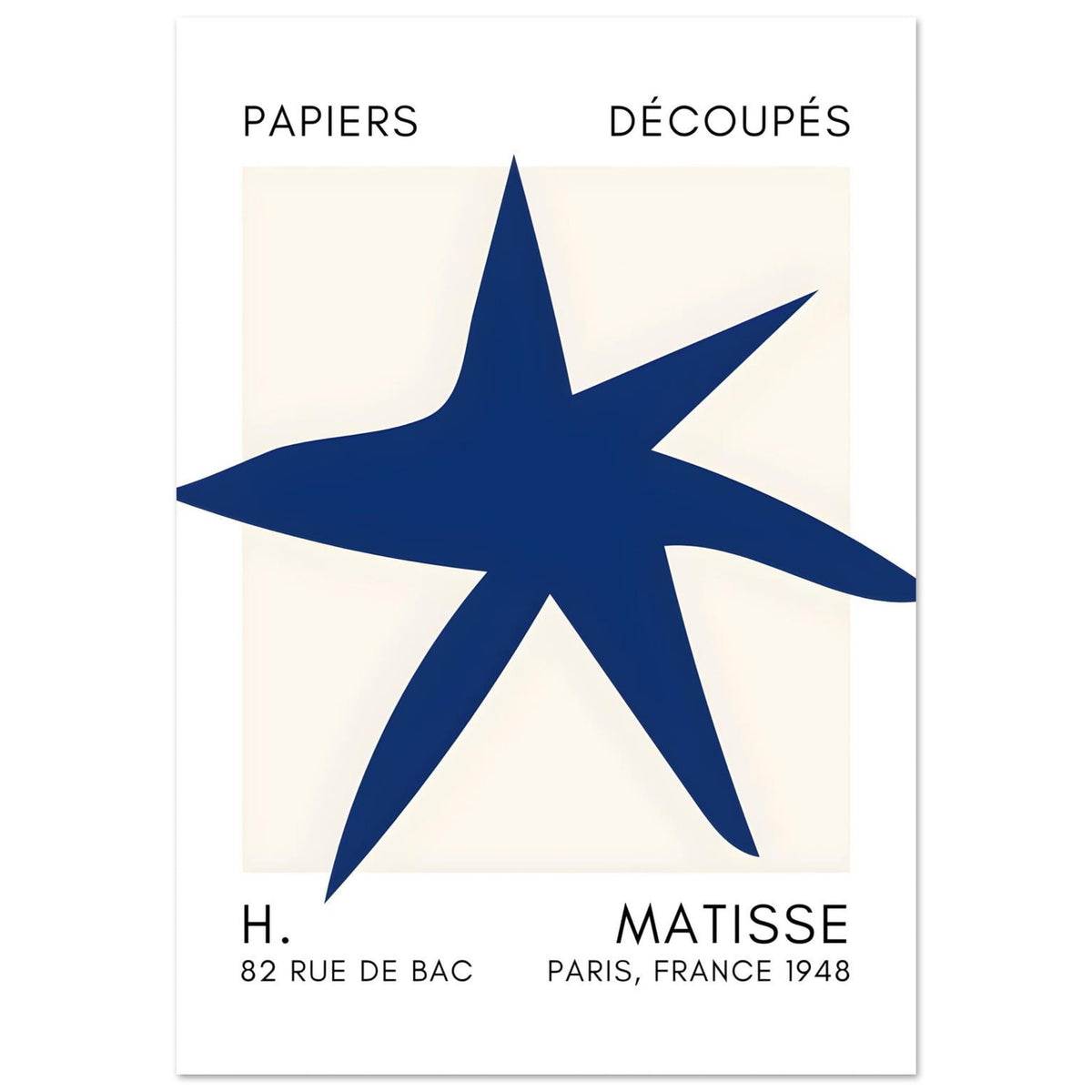 Artfulprints Poster Matisse – Star of the sea navy blue II  - 70x100 cm - Blauw