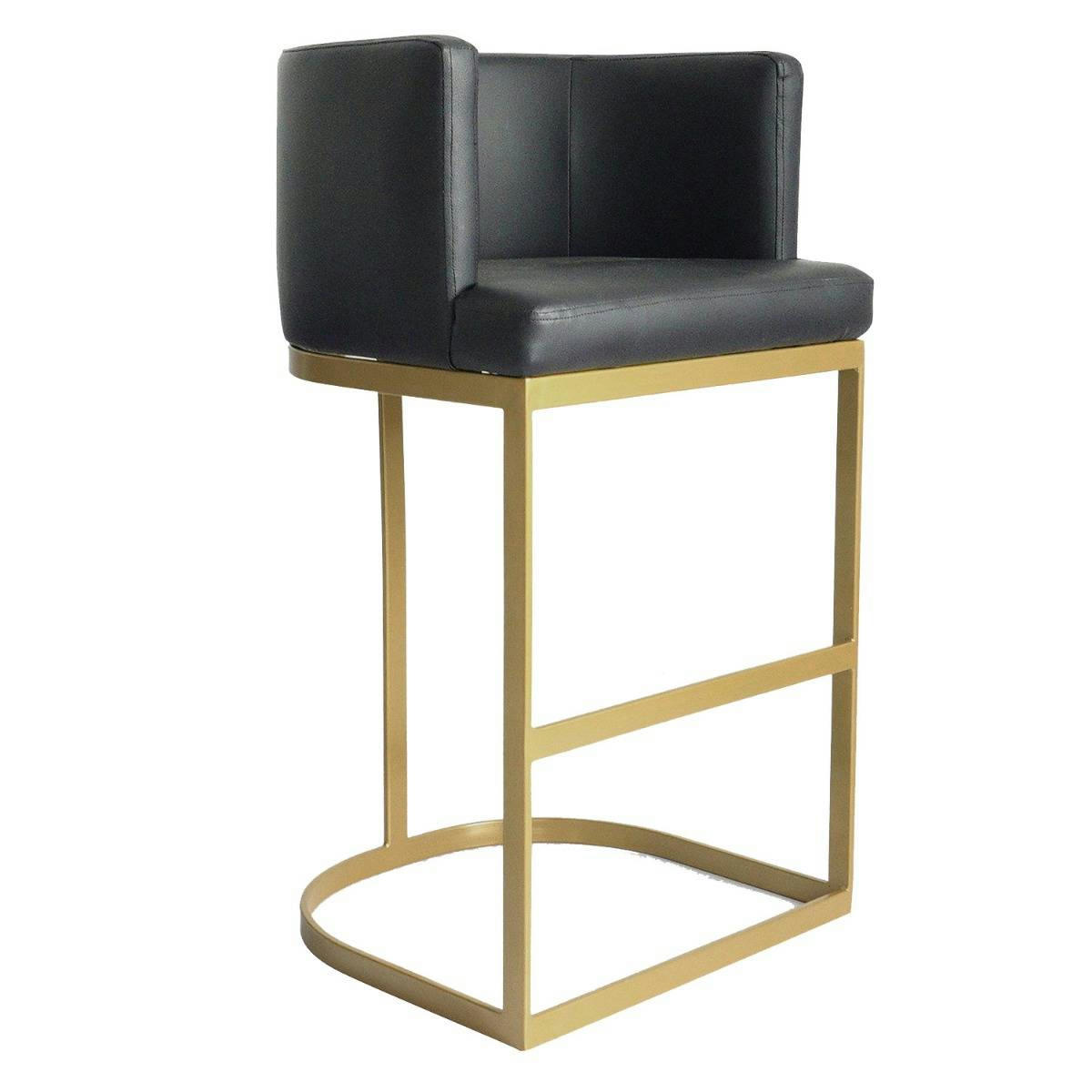 NOELLIE - Chaise de bar simili p.u. Noir pieds or