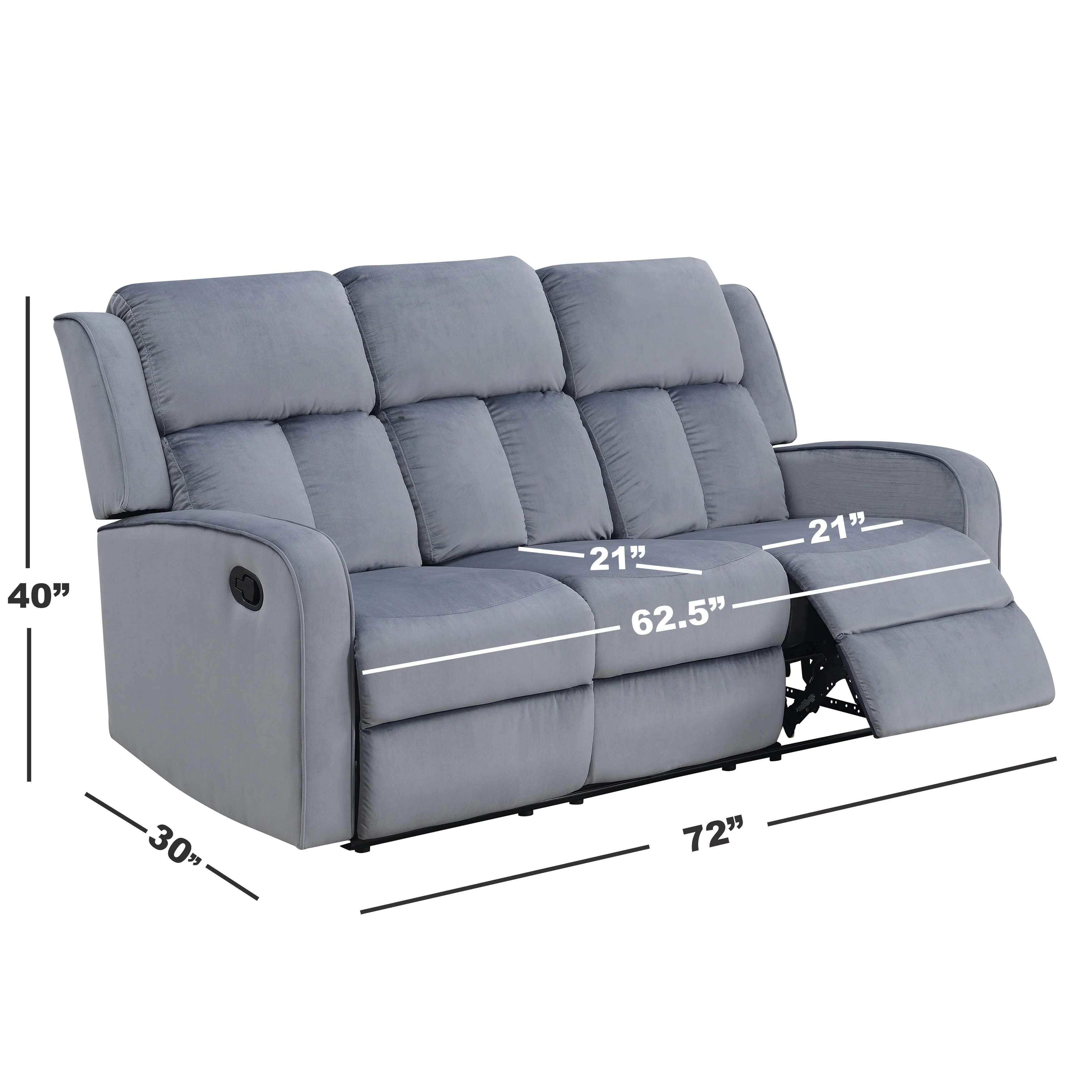 Dale Blue-grey Fabric Upholstered Reclining Sofa