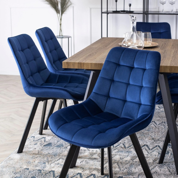 Zestaw 6x Krzesło Tapicerowane RICK do Salonu Granatowe Loft