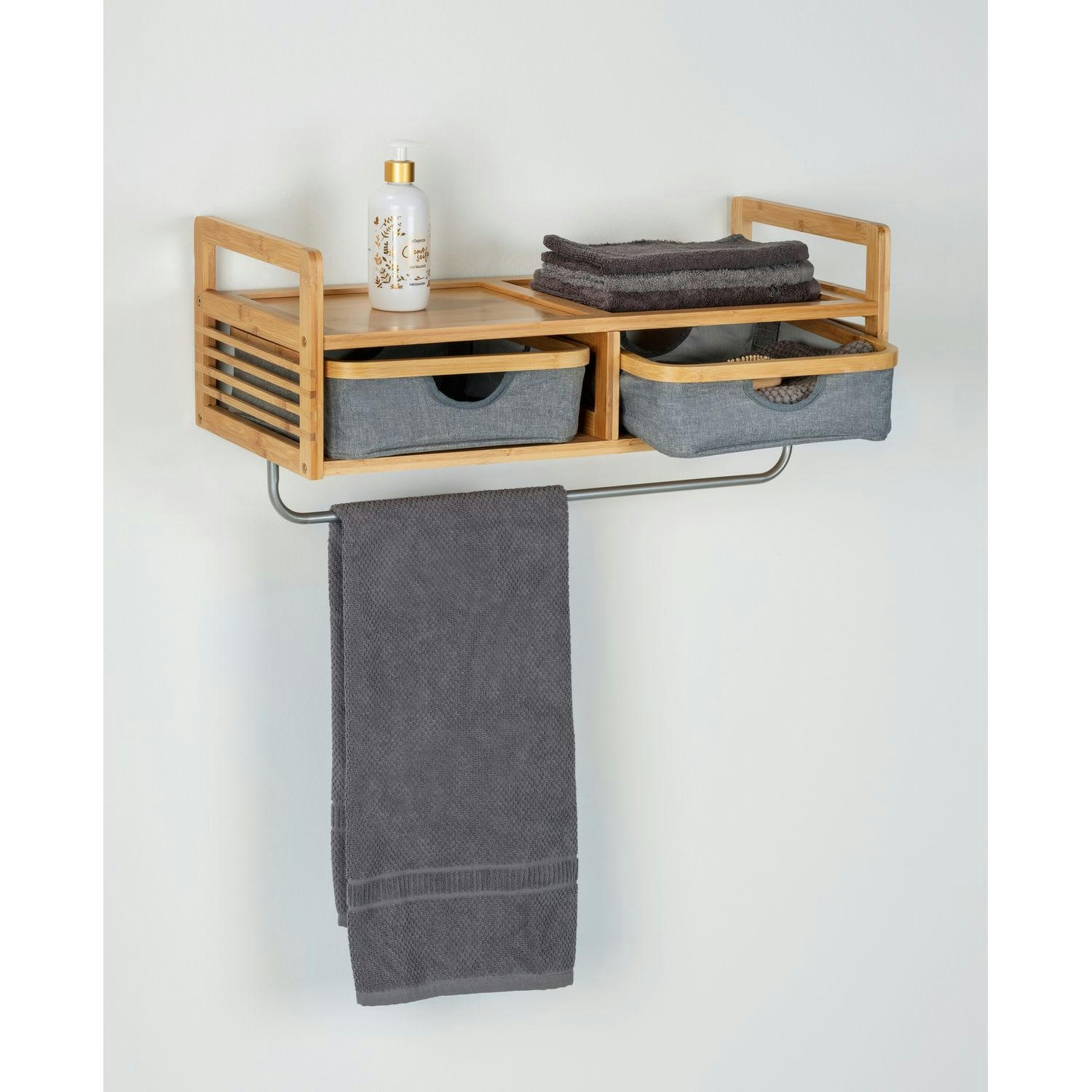 BAHARI - Etagère murale avec 1 porte-vêtement et 2 tiroirs de rangement