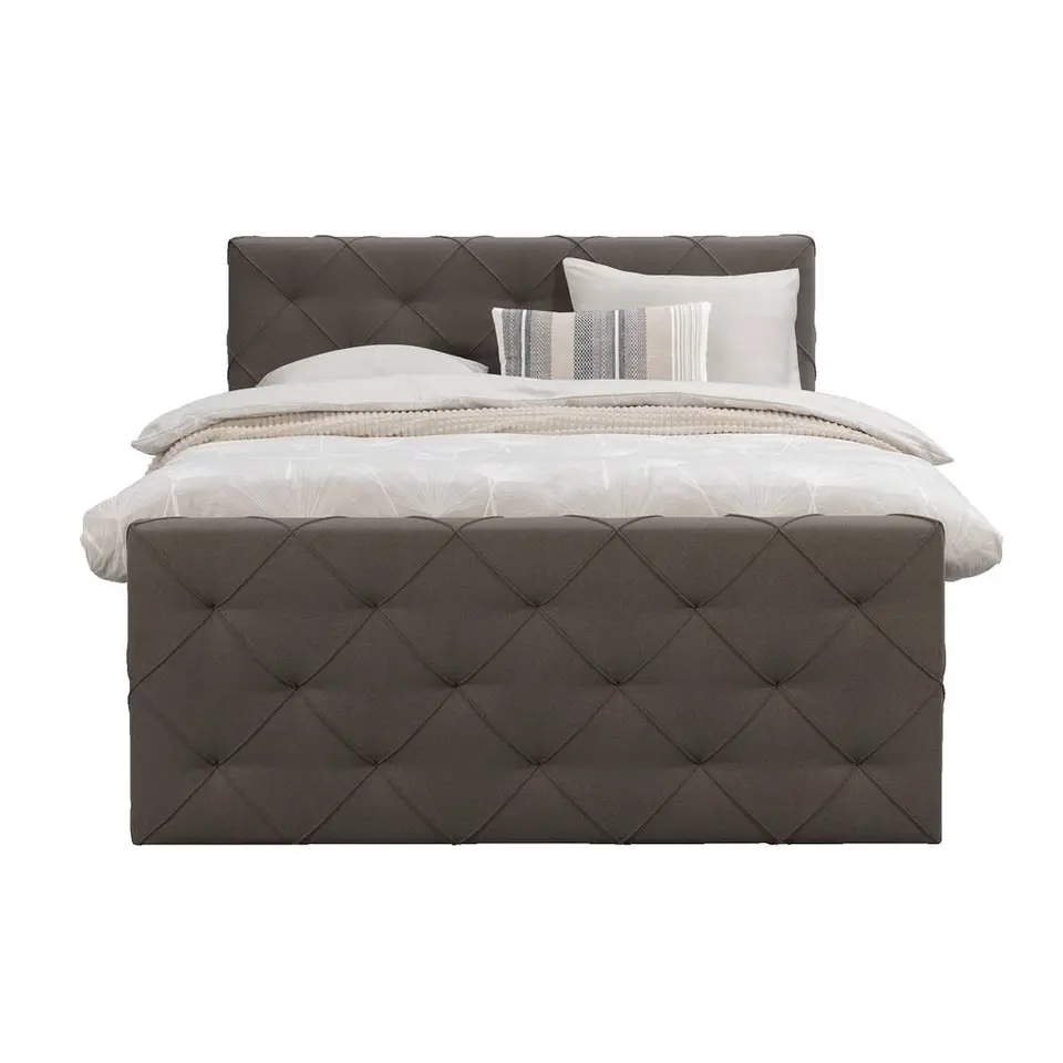 Boxspring met opbergruimte en voetbord Liv geruit - donkerbruin - 180x200cm