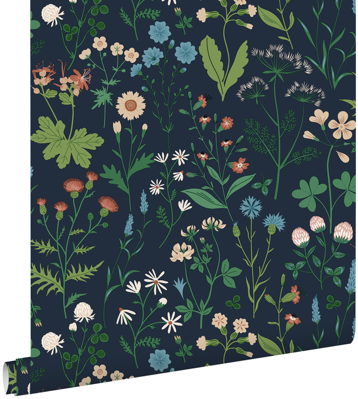 ESTAhome behang veldbloemen inktblauw en groen - 53 cm x 10.05 m - 139844