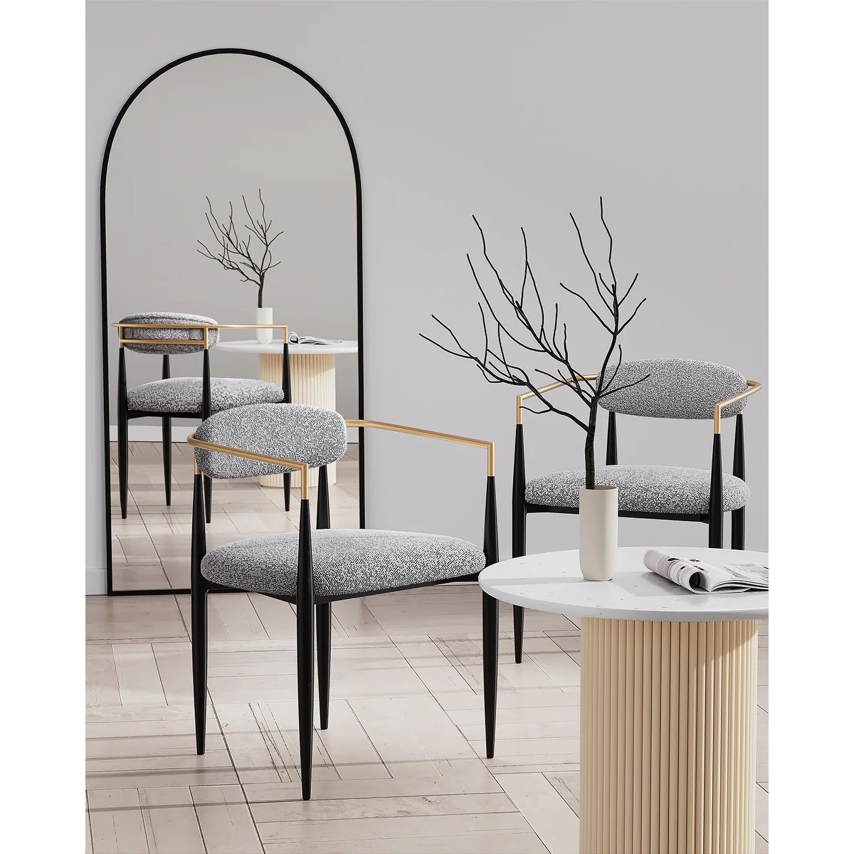 Morden Fort Modern Boucle Dining Chairs Velvet Armchair Set of 2