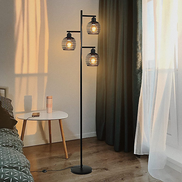 NETTLIFE Lampadaire Salon Vintage -e27 3 flammes 25W noir industriel Lampe sur pied 152CM avc interrupteur à pied