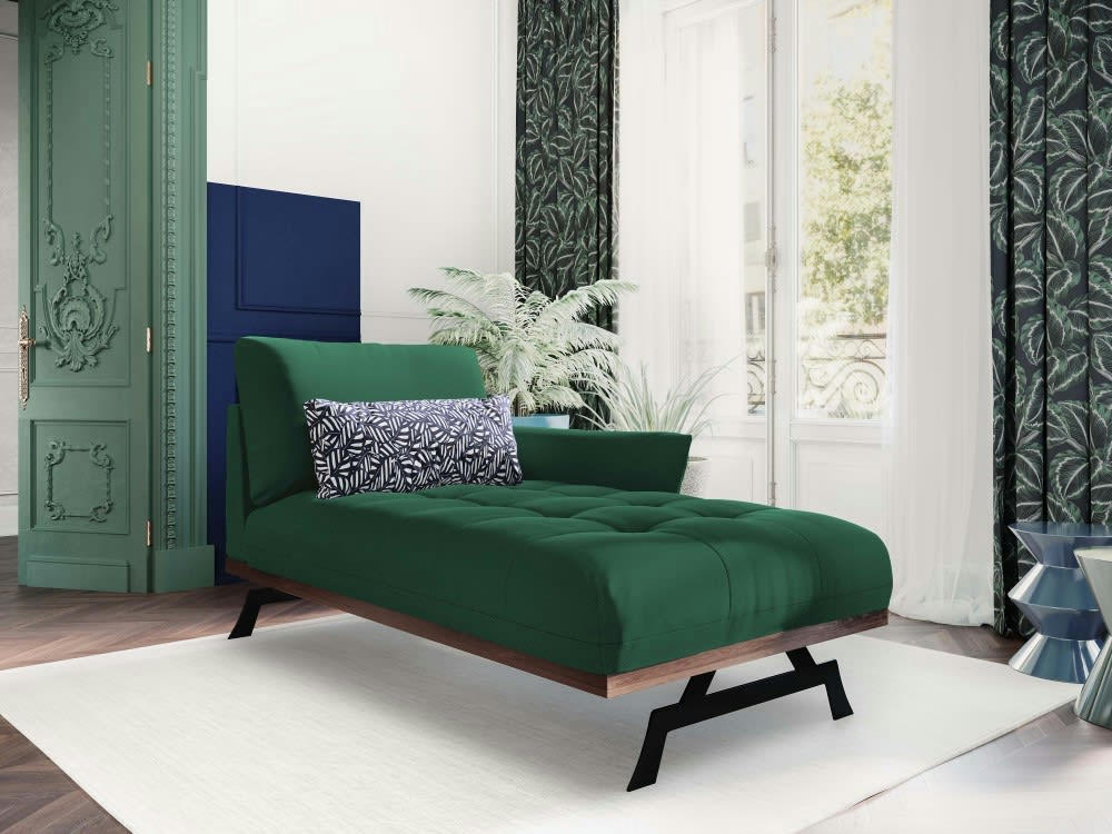 OLIVIER - Méridienne 1 place en tissu structuré vert