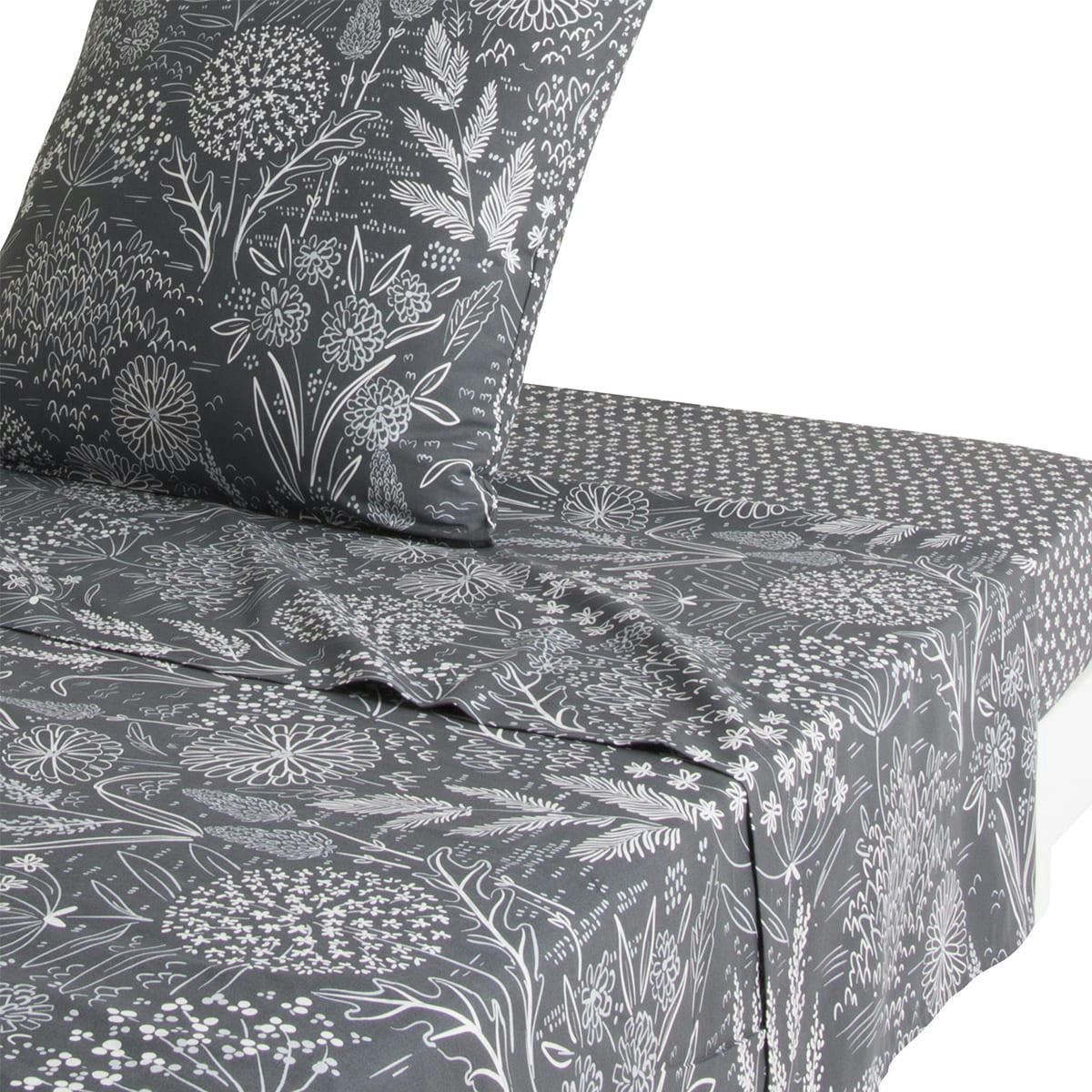 HORTENSE - Drap plat imprimé en lyocell gris 240x300