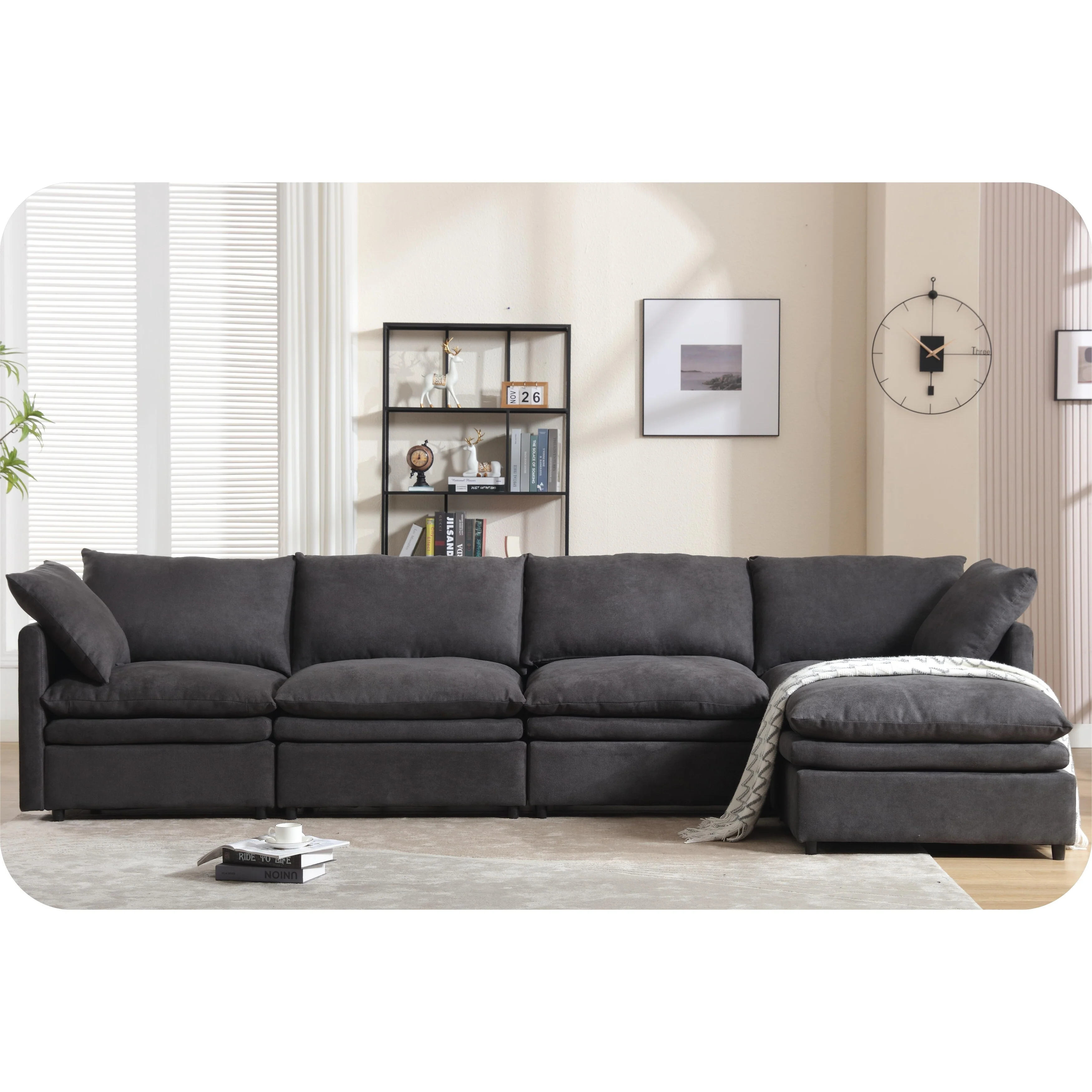 Modern U Shaped Modular Sectional Sofa with Double Layer Cushions and Chaise Lounge for Living Room or Guest Room
