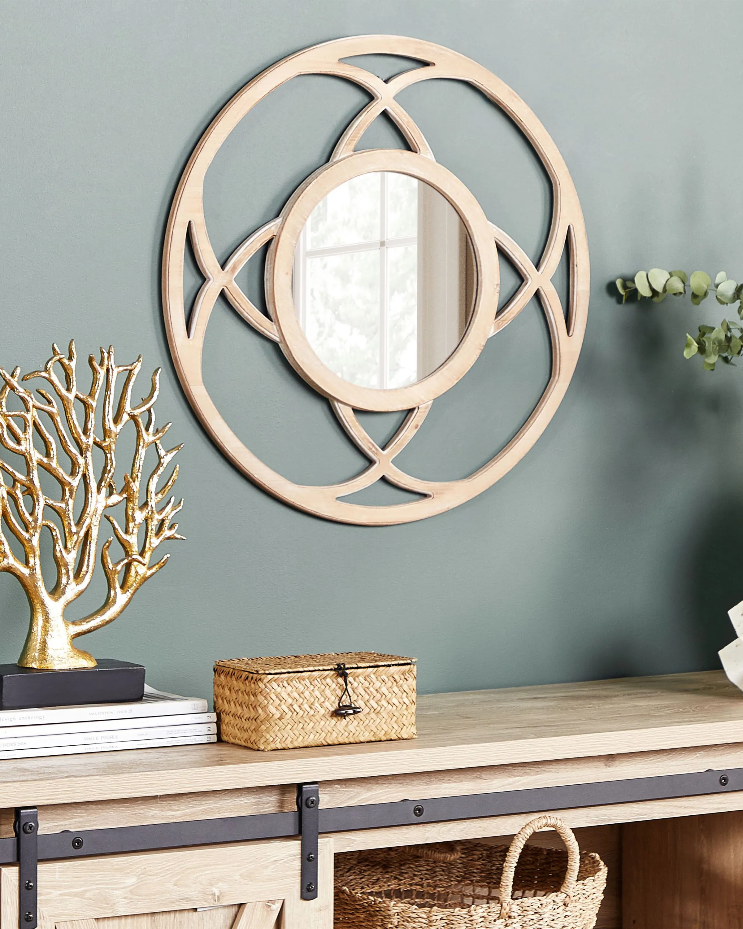 Wall Mirror IZTAPALAPA 60 cm 60 cm Light Fir Wood