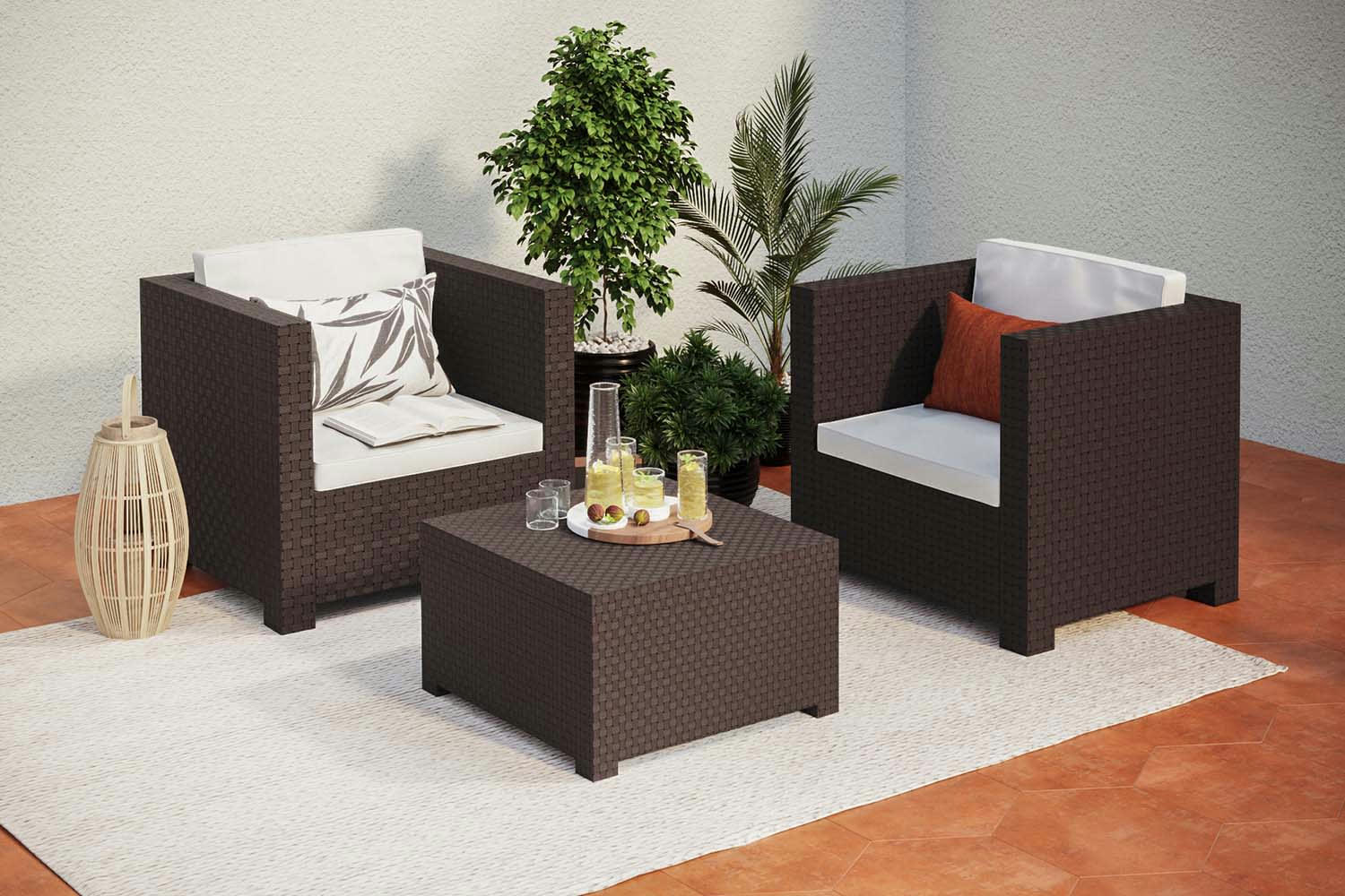 DIVA CONFORT - Salon de jardin en résine recyclée 2 places wengué