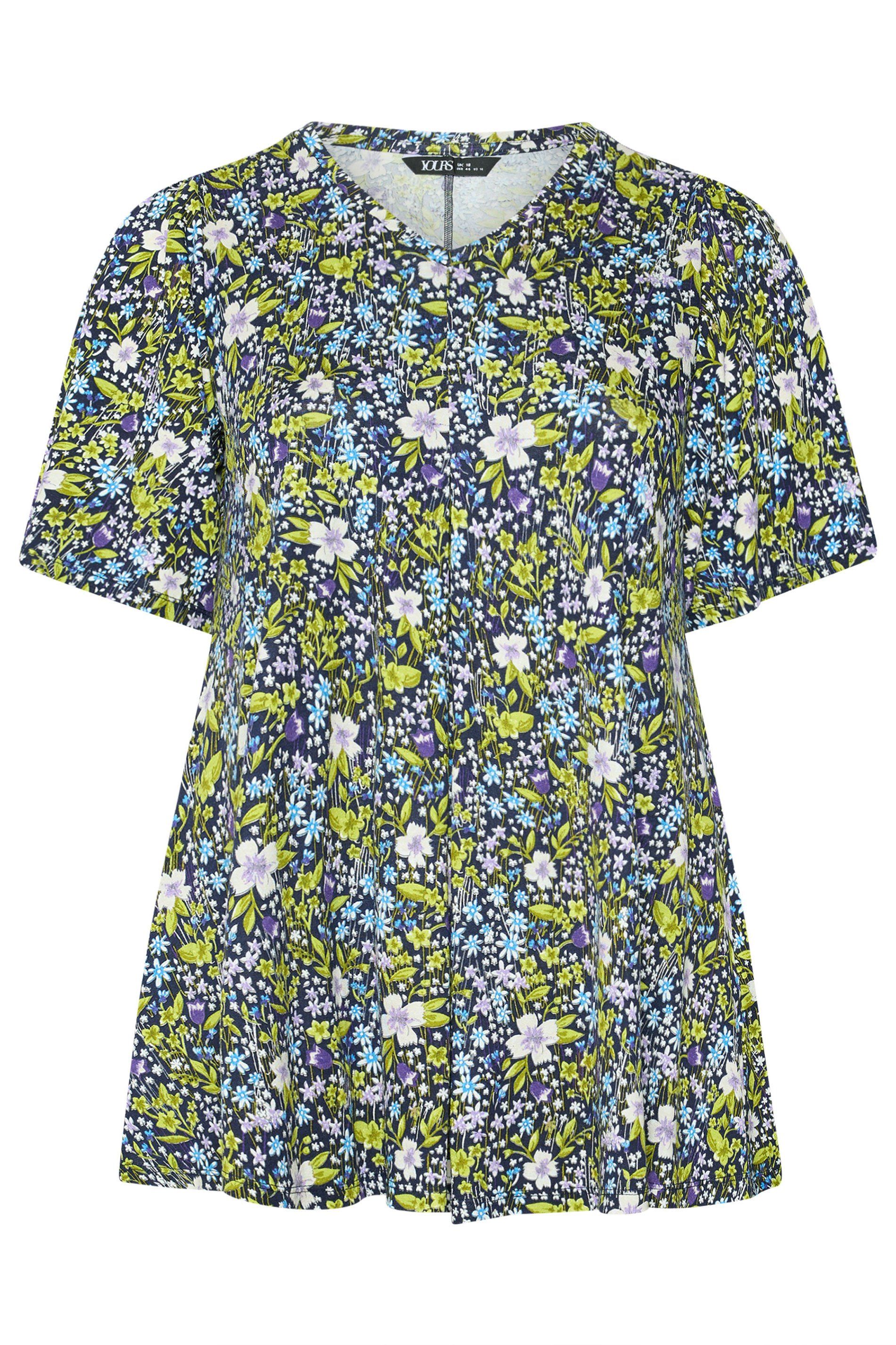 Yours Floral Pleat Front Top