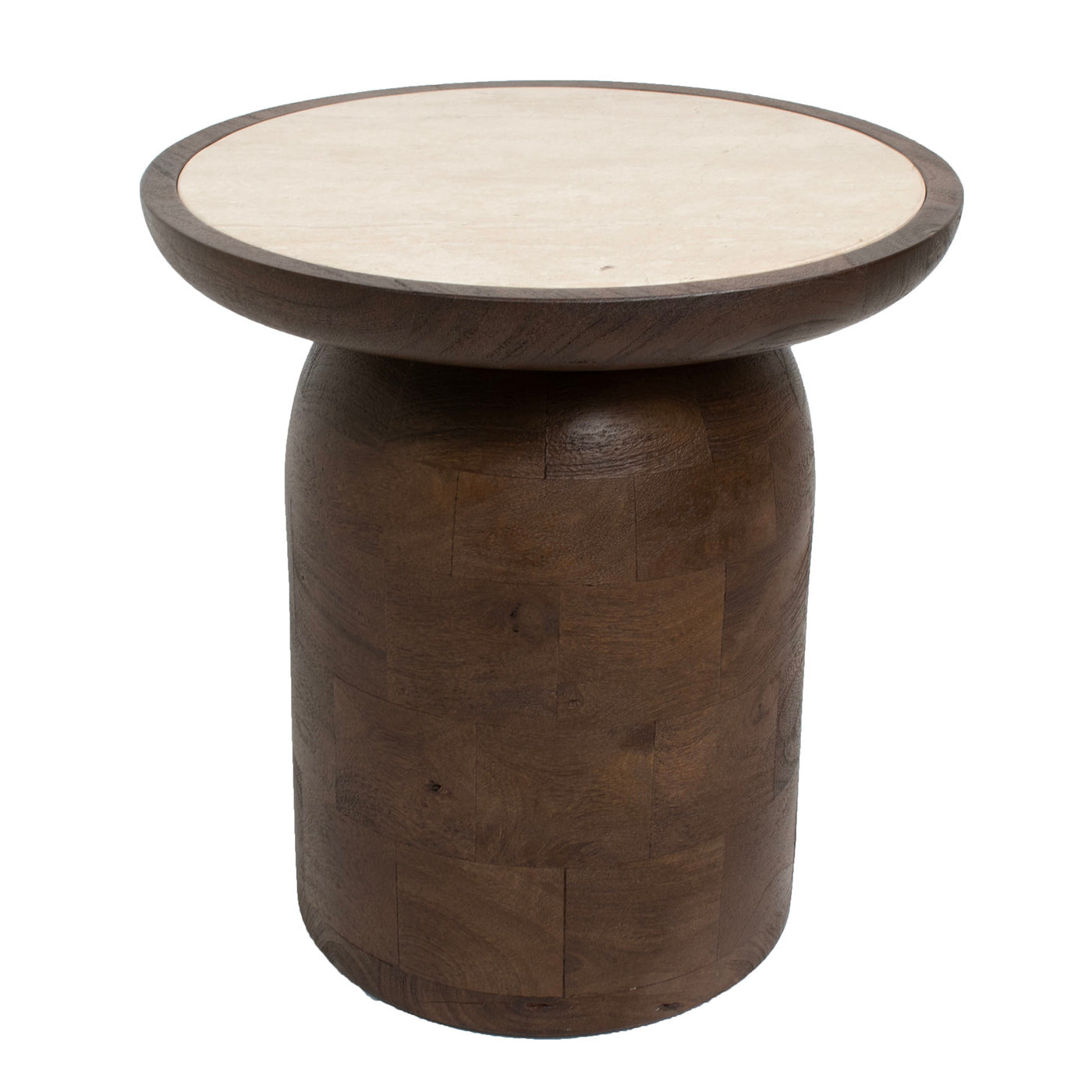 Giga Meubel Bijzettafel Aletta - Bruin/Beige - Mangohout/Travertin - 40x40cm