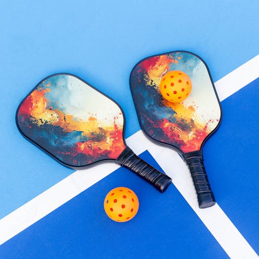 Pickleball Set with 6 Aerodynamic Balls and 2 Durable Fiberglass Paddles