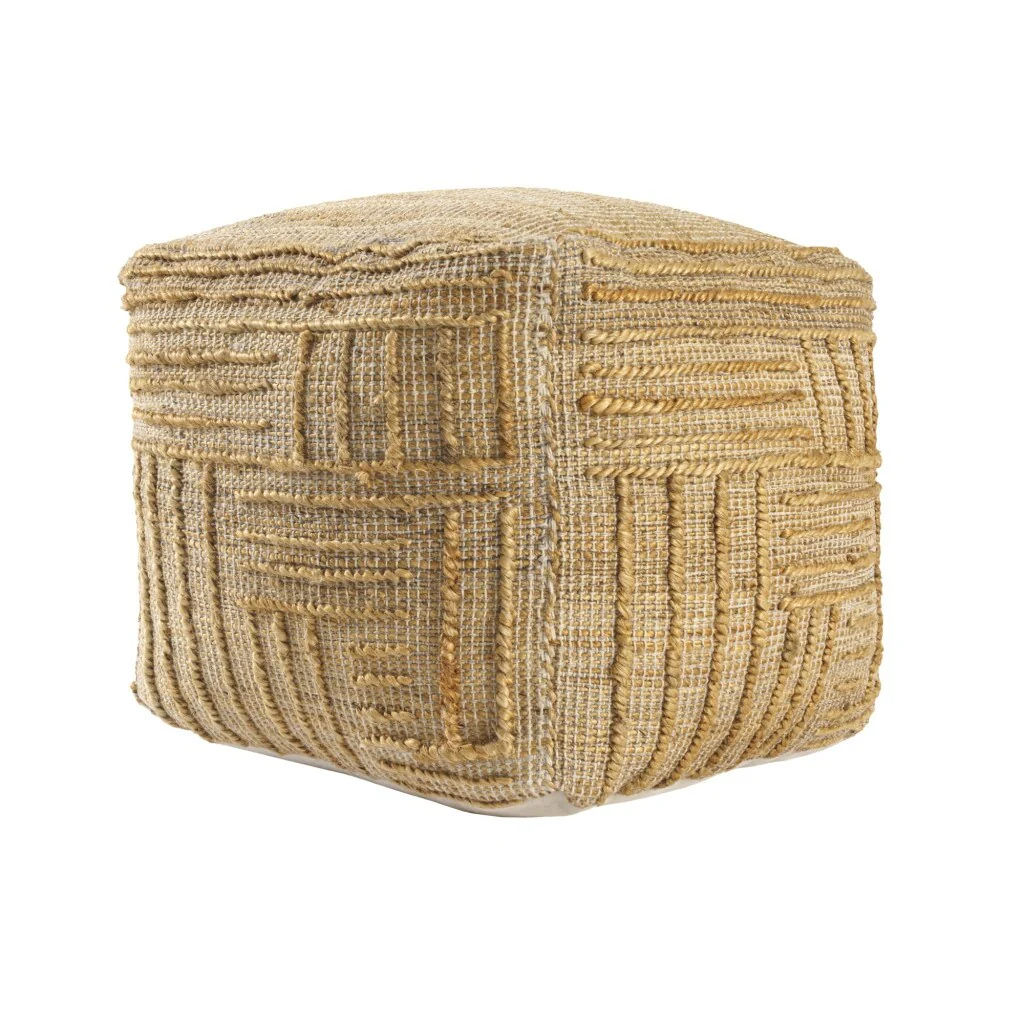 HomeRoots 18 Natural Jute Blend Cube Striped Pouf Ottoman