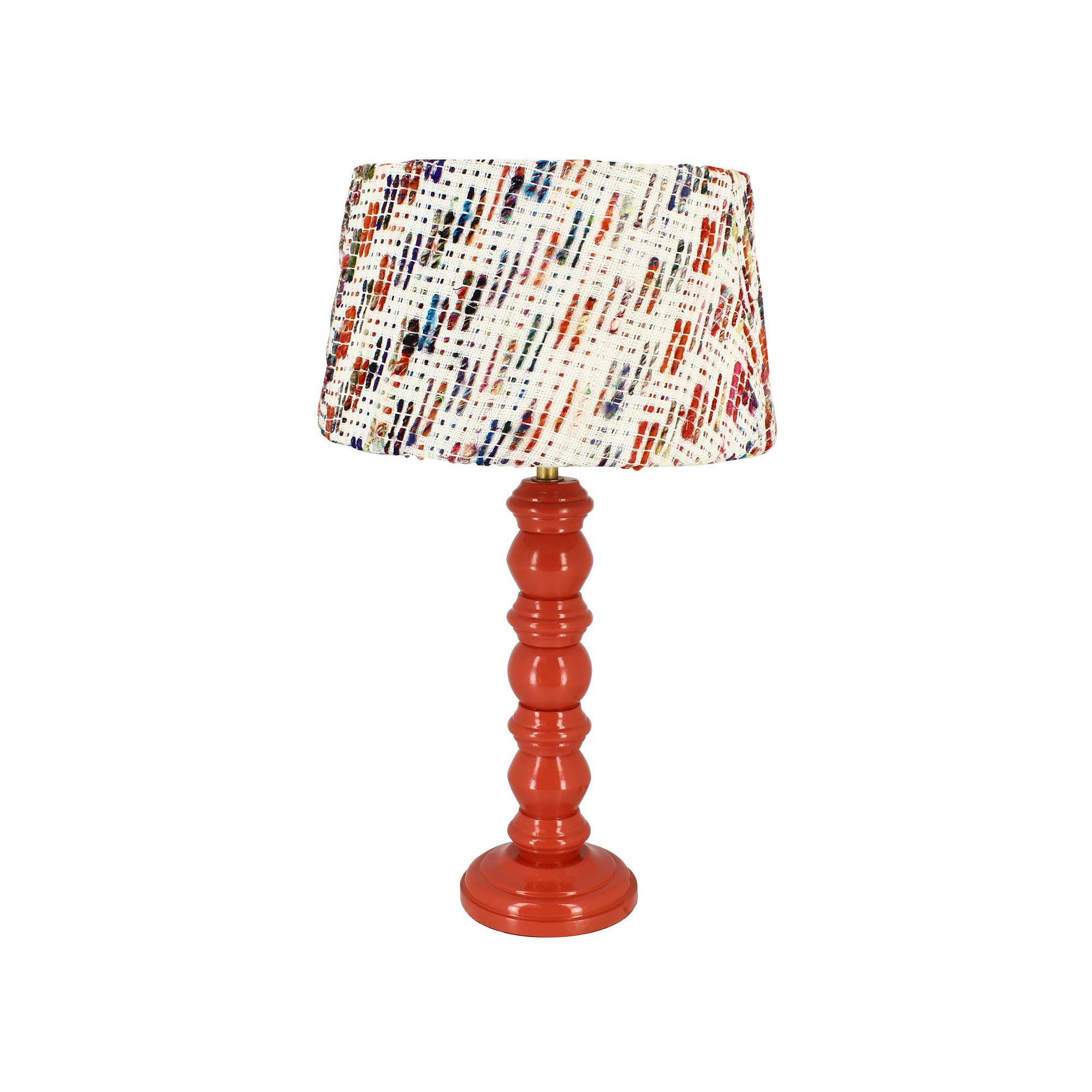 ROMY - Lampe à poser en bois terracotta et abat jour en tissu h39cm