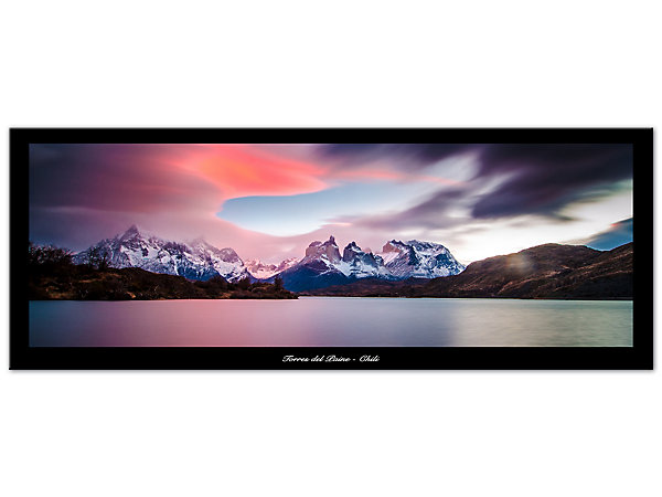 DECLINA, Tableau toile imprimée, Tableau toile Torres del Paine Chili, 100x35 cm