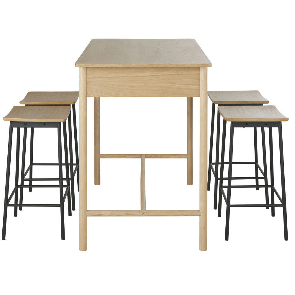 Lourka - Table haute avec 4 tabourets beiges et noirs