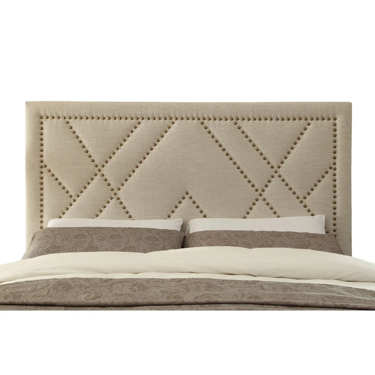Adam Upholstered California King Size Headboard, Geometric Pattern, Cream