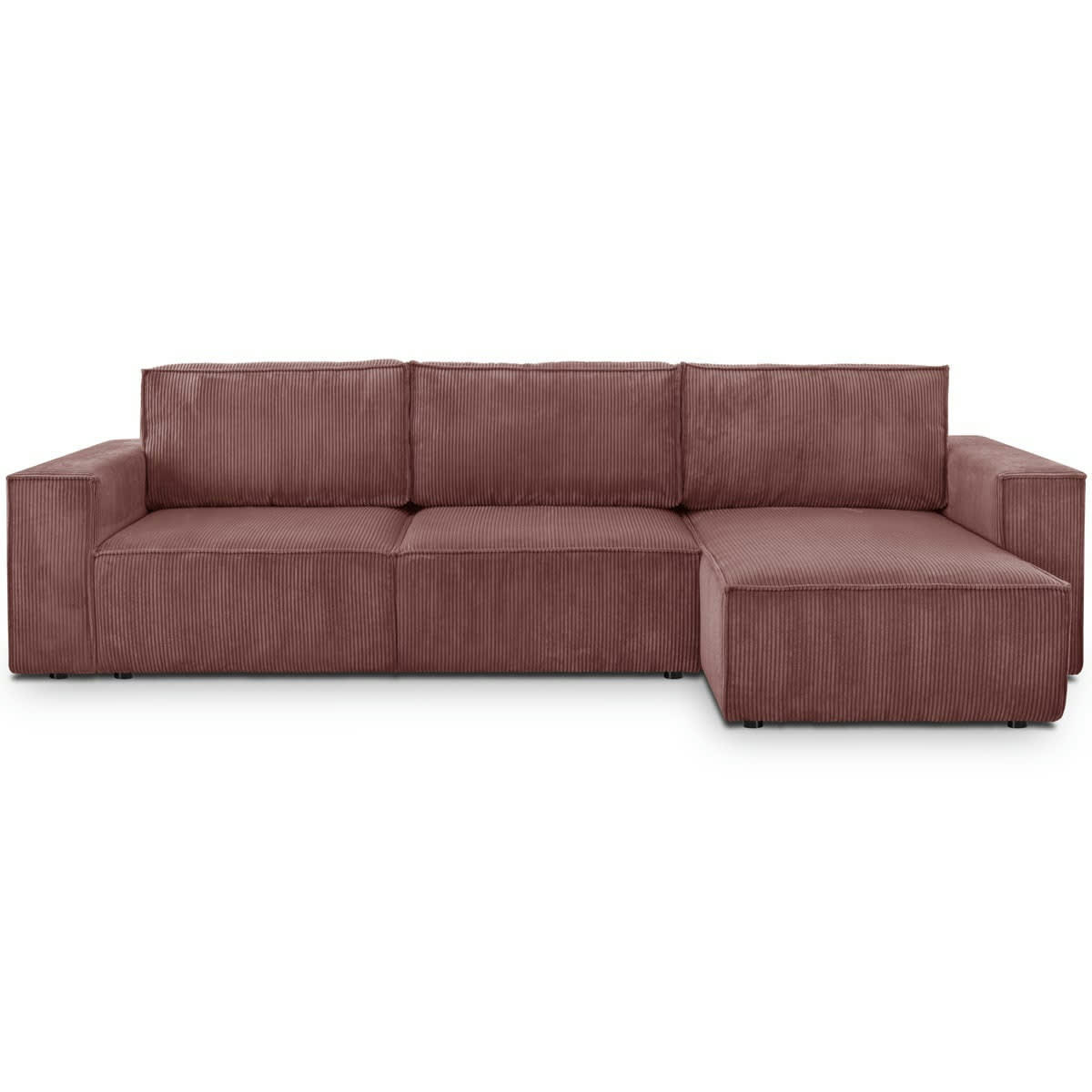 HARPER - Canapé angle convertible réversible 5 places velours côtelé vieux rose