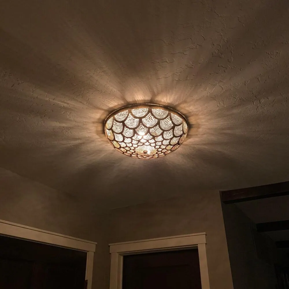 Flush Ceiling Light – Handmade Brass Flush Mount, Antique Brass Lamp, Moorish Lighting, Entryway Hallway Decor