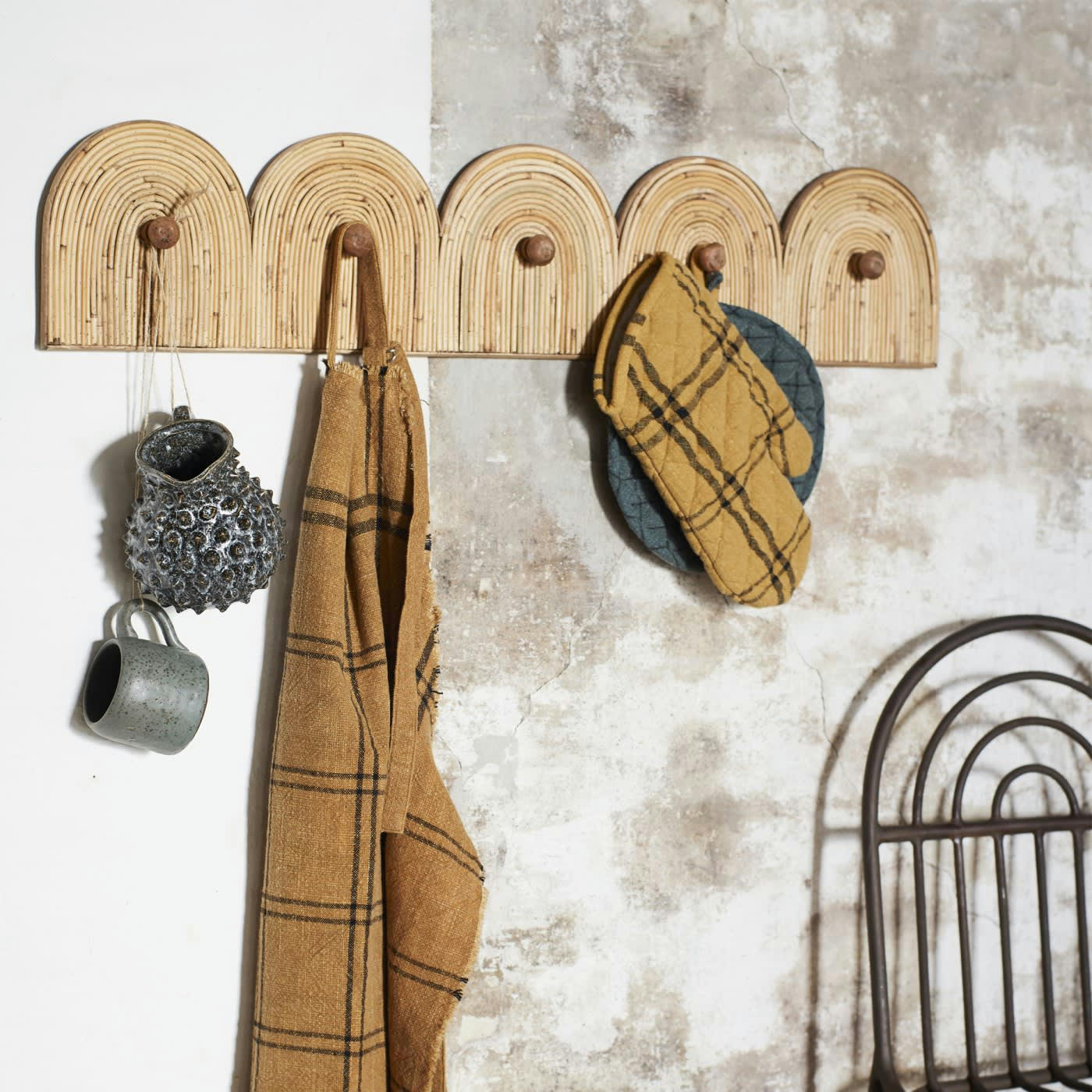 ROTIN - Porte manteau rotin 5 crochets