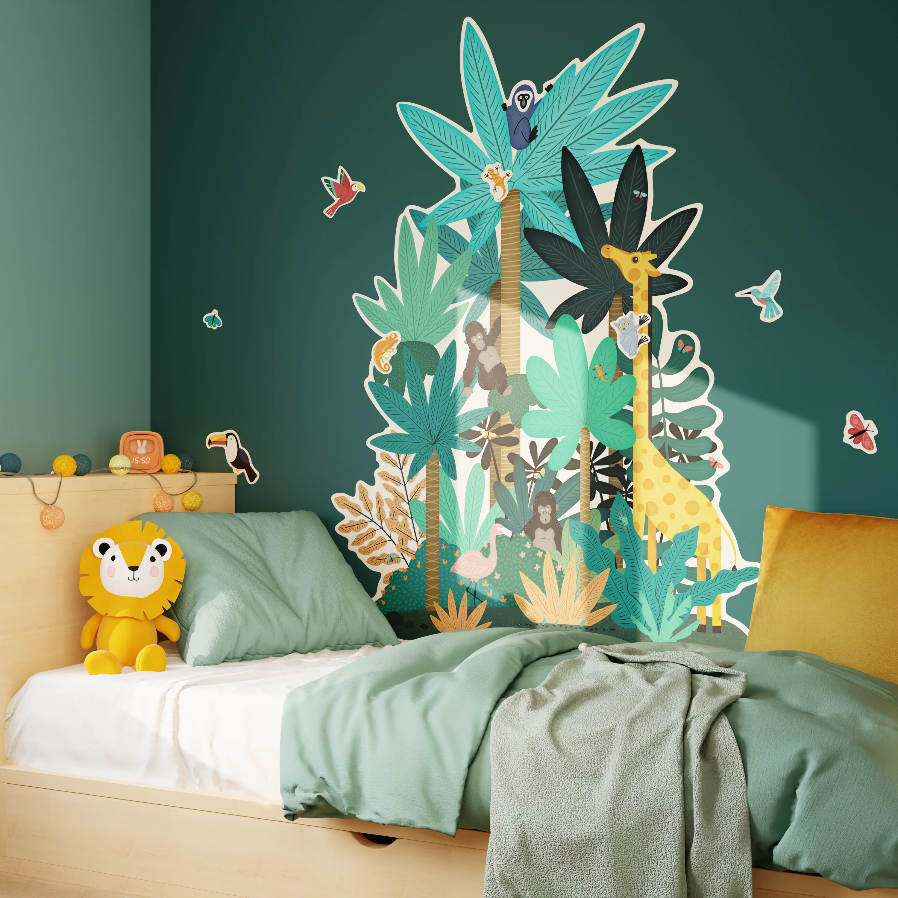 Papier peint découpé pré-encollé FUN JUNGLE FORM multicolore