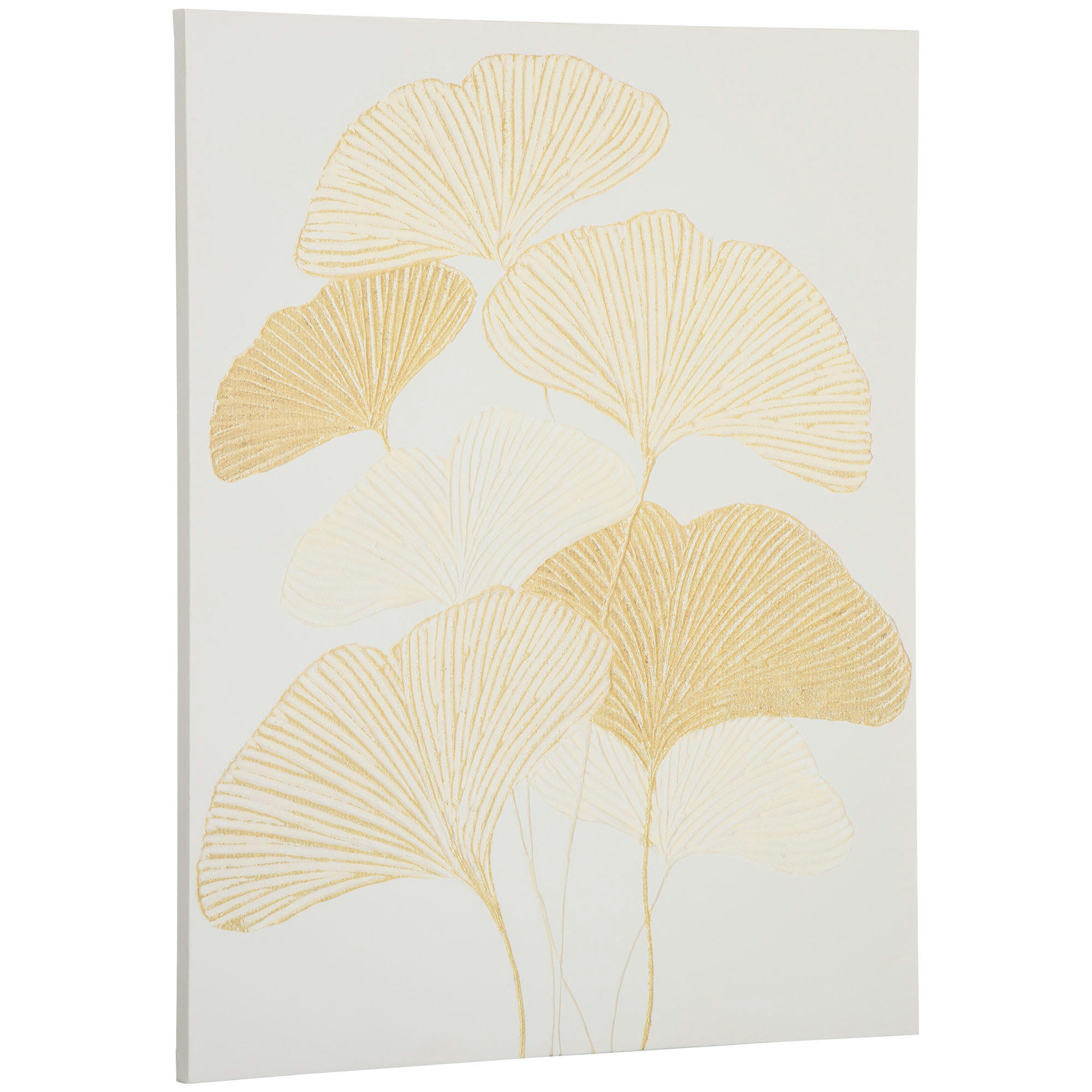 - Tableau imprimé et peint feuilles ginkgo biloba - dim. 100L x 80l cm