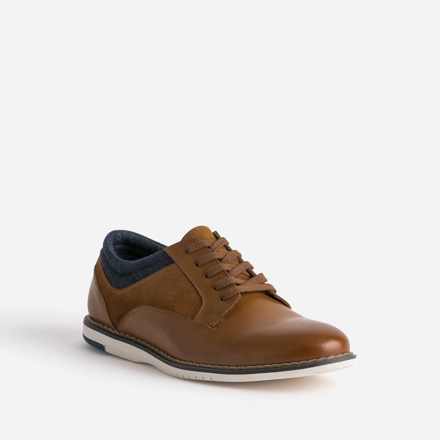 Derby confort camel mix cuir et textile