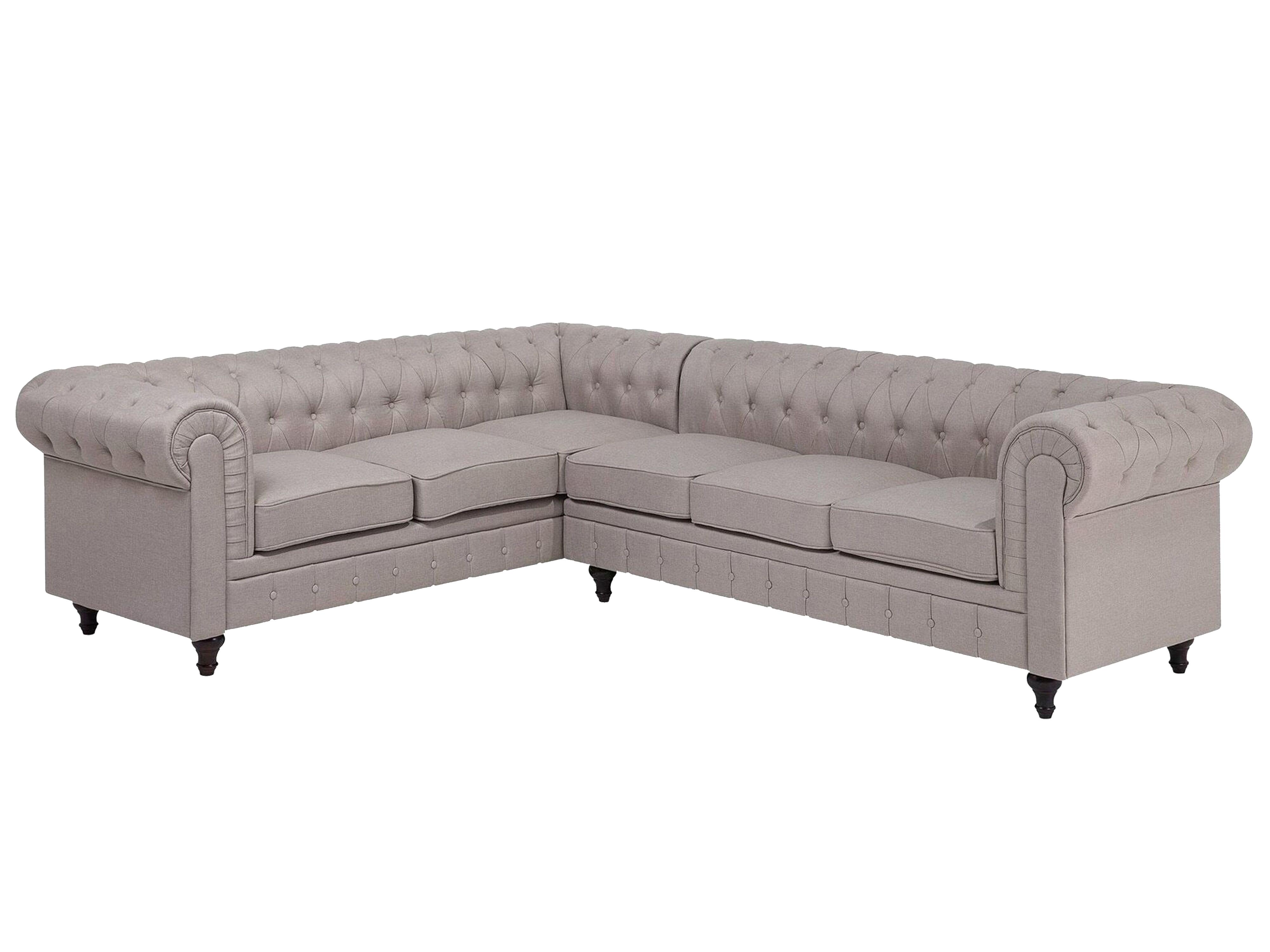 Corner Sofa 6 Seater CHESTERFIELD Fabric Beige Right Hand