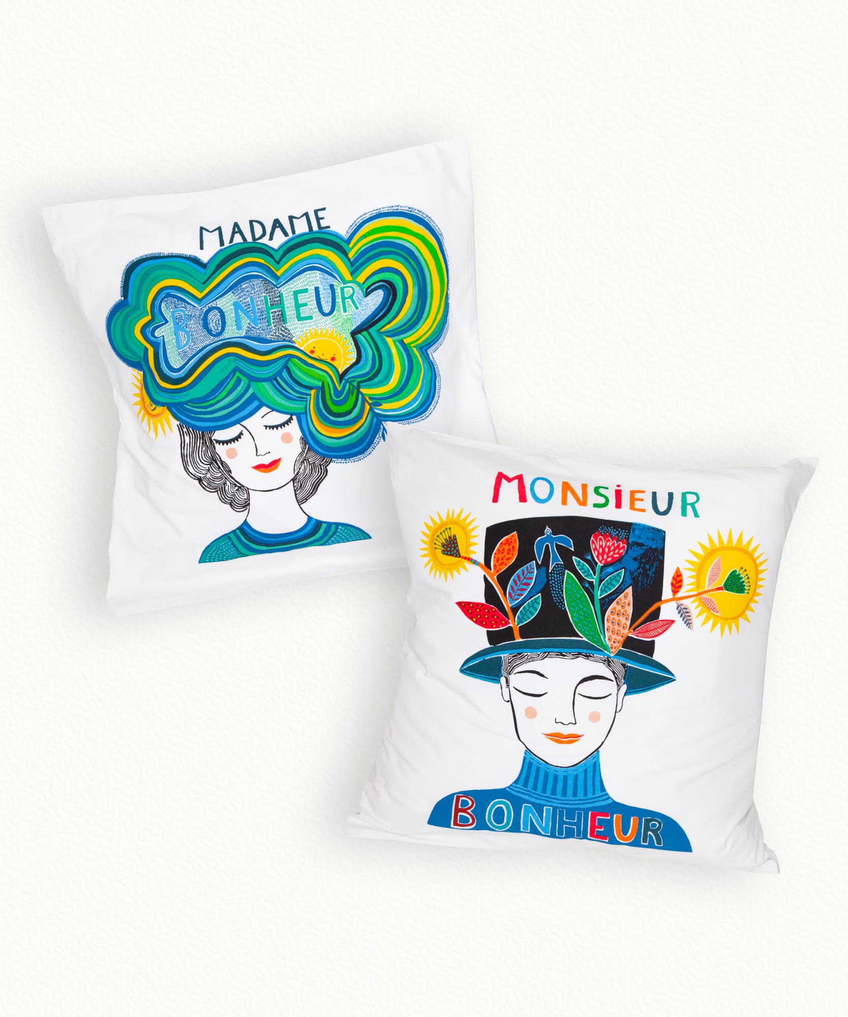 2 Taies d' oreiller M et Mme Bonheur - 65 x 65 cm