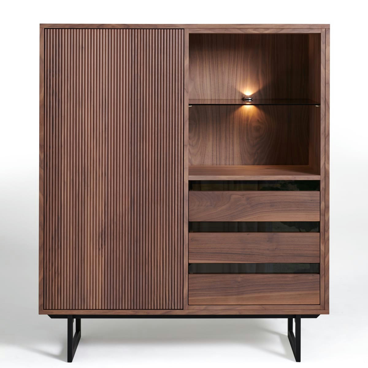 CANNES - Armoirette en noyer étagères verre avec éclairage