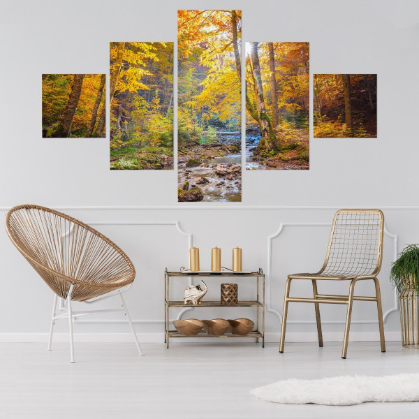 Obraz 5-Częściowy Jesienny Leśny Pejzaż 150x90cm