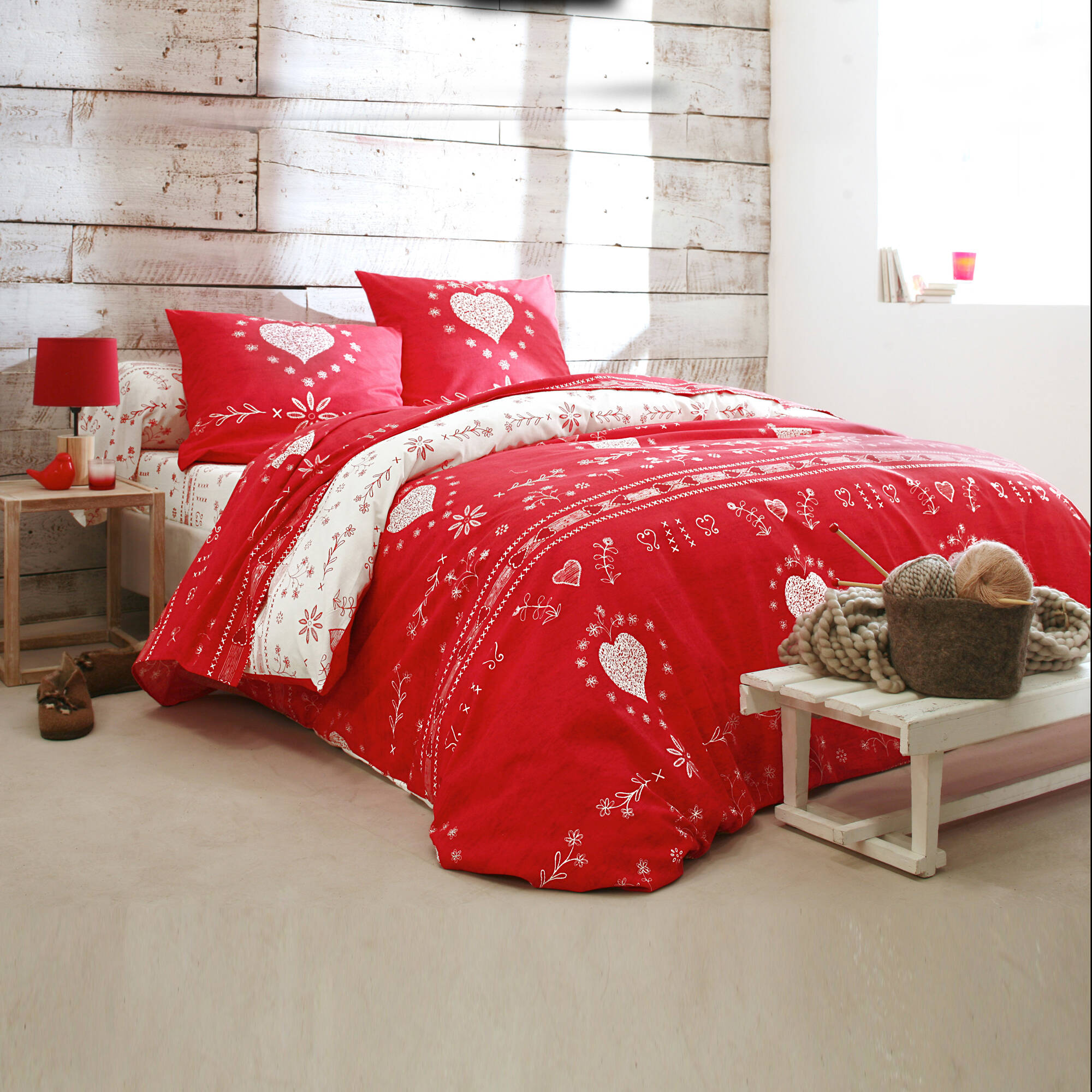 Linge de lit Anceny imprimé coeur - coton