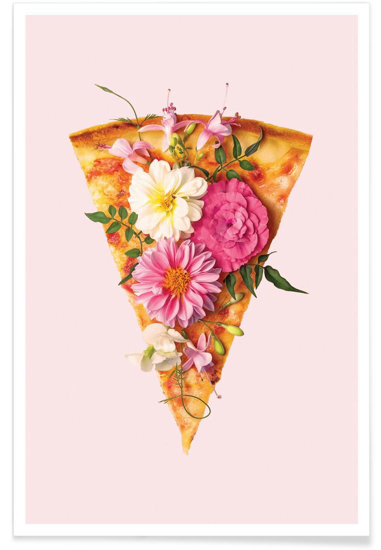 FLORAL PIZZA - Affiche marron & rose