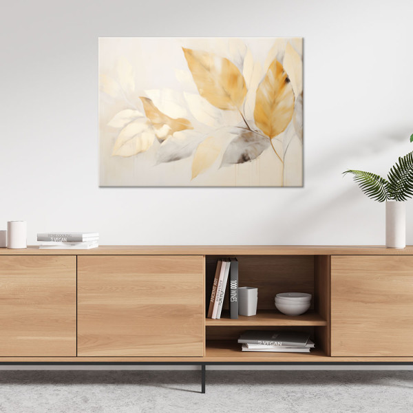 Obraz do salonu sypialni, Gałązki w stylu boho beżowe zółte liście 60x40
