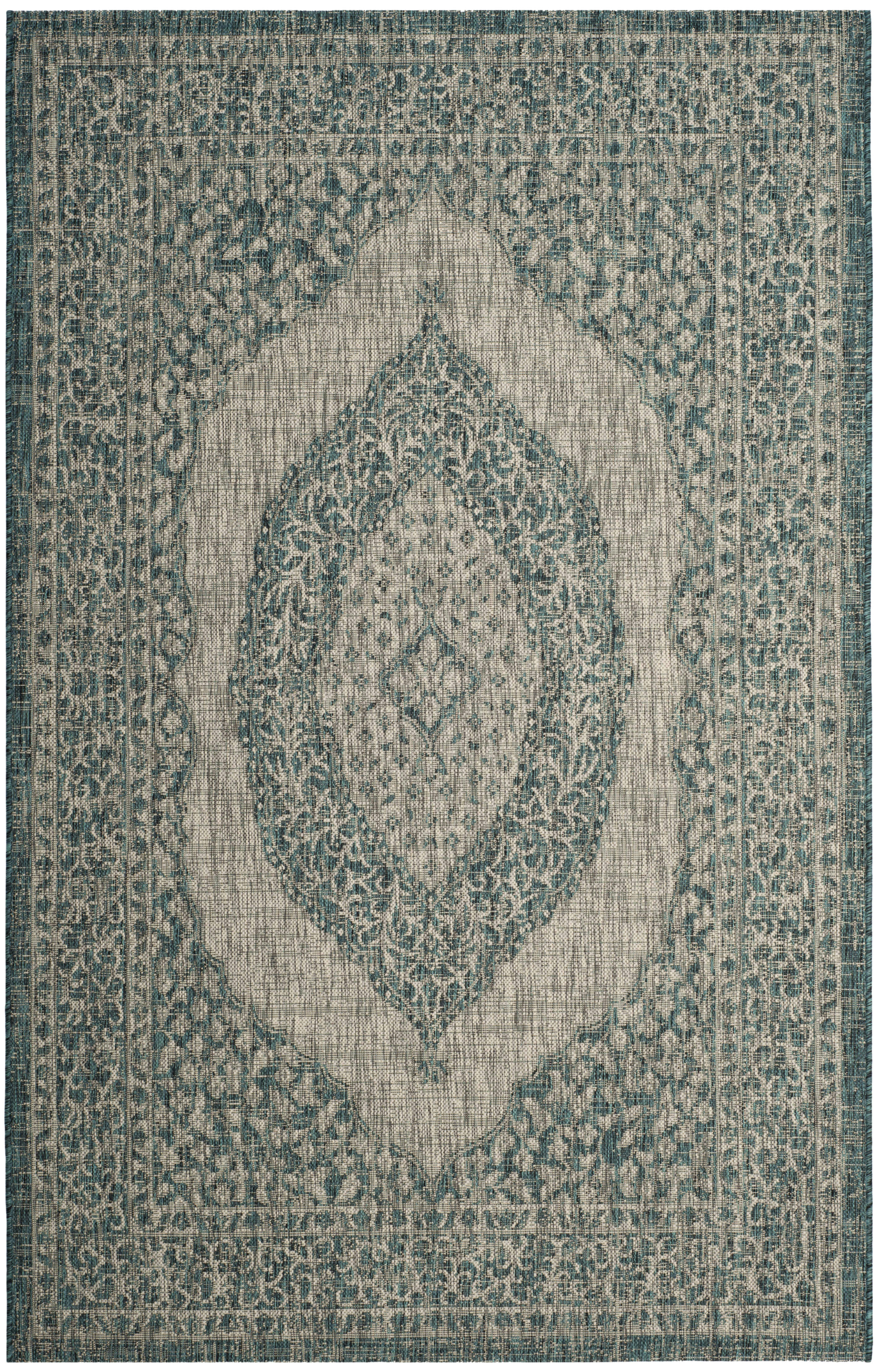 COURTYARD - Tapis interieur & exterieur en gris clair & sarcelle, 79 x 152 cm