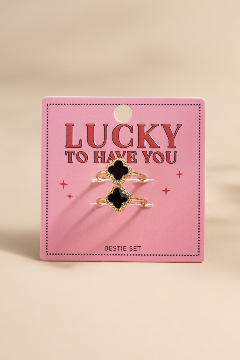 Lucky To Have You Carded Adjustable Clover Ring Set