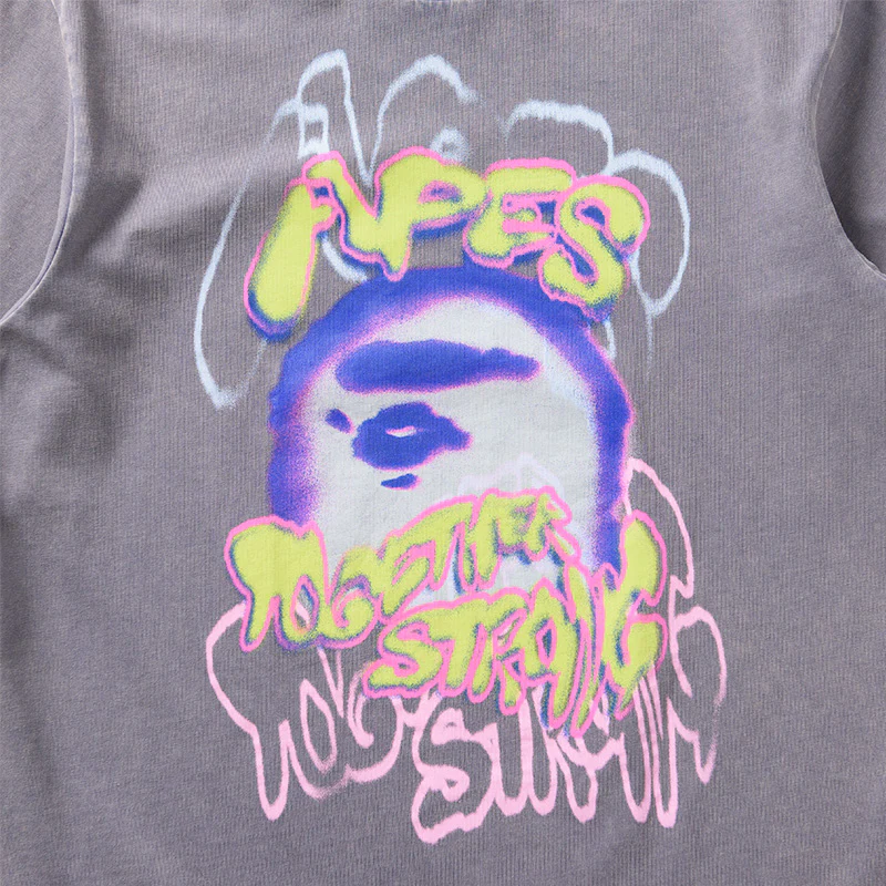 A Bathing Ape Heavy Washed Logo Tee - Charcoal