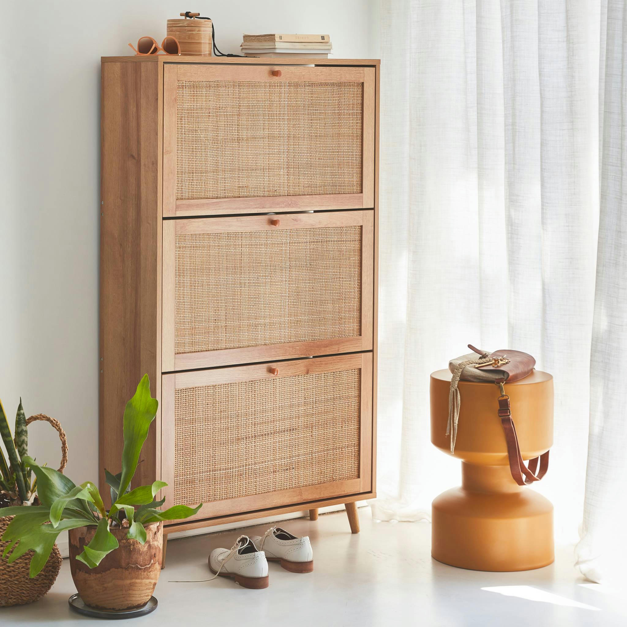 BOHEME - Meuble à chaussures, 3 abattants en cannage