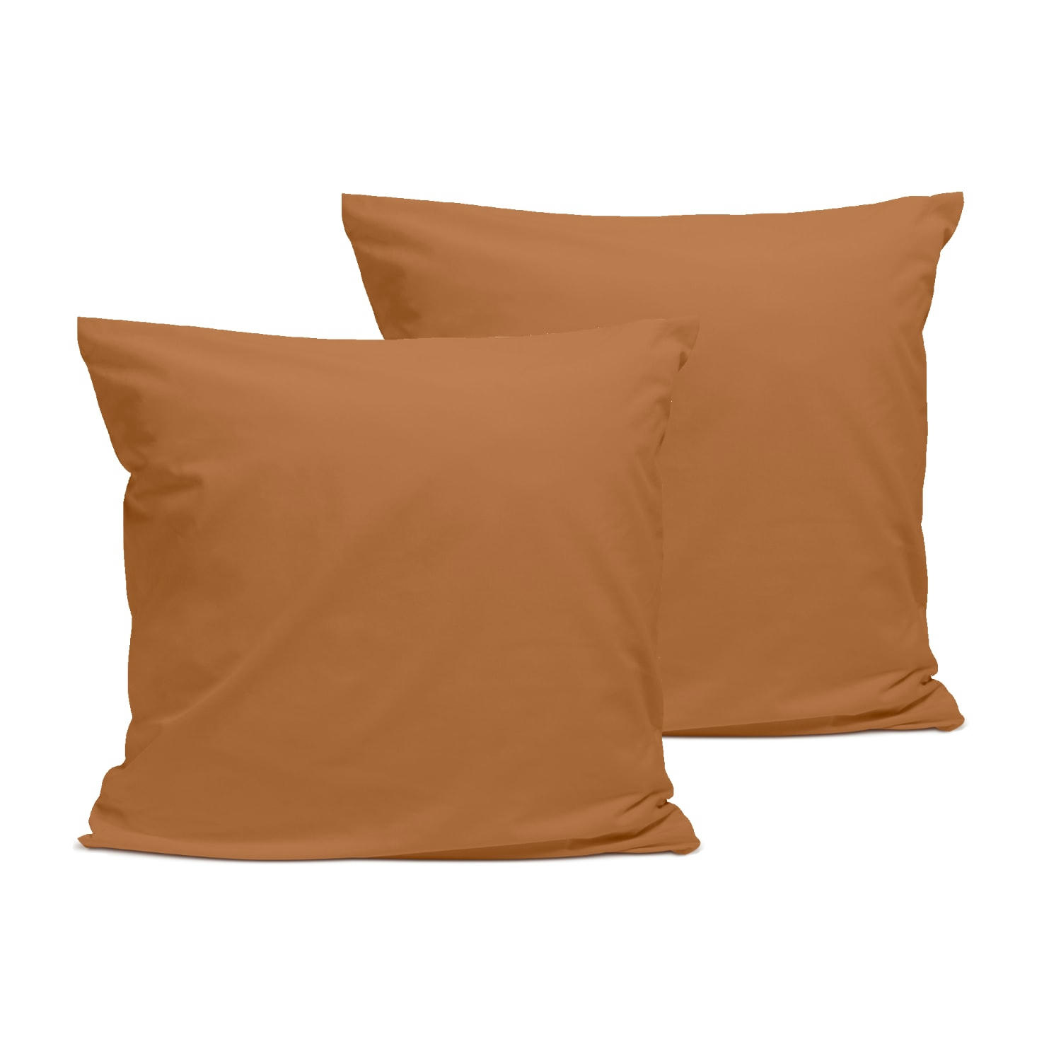 - Lot de 2 taies d'oreiller unies en percale de coton terracotta 65x65cm