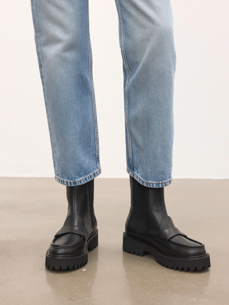 Black leather loafers