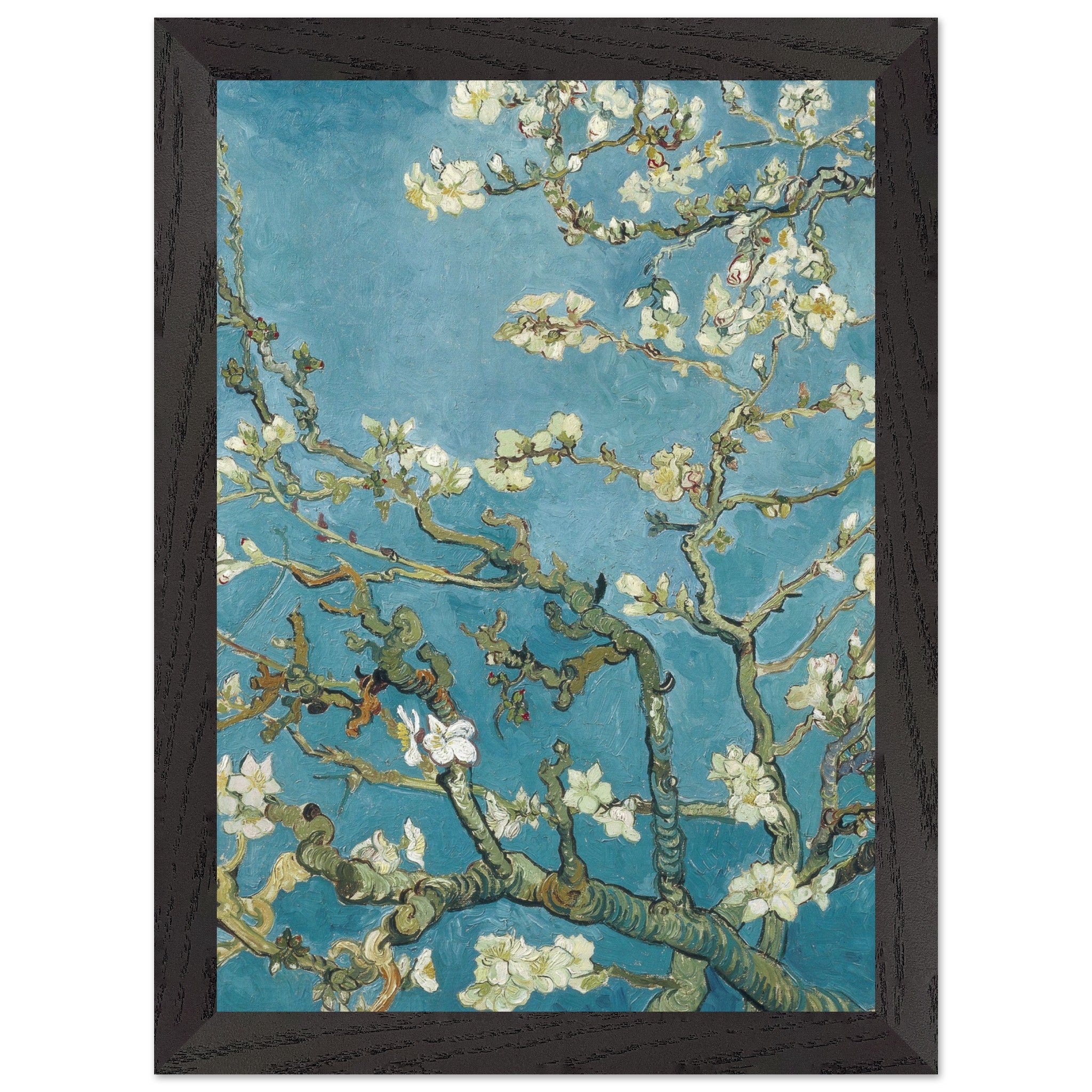 Artfulprints Poster met Lijst Vincent van Gogh - Amandelbloesem  - A4 21x29.7 cm - Blauw