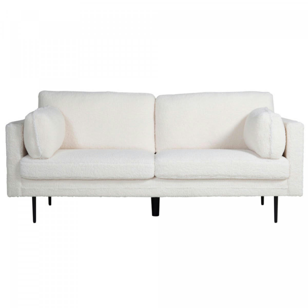 LINCOLN - Canapé droit 2 places en tissu bouclé doux blanc